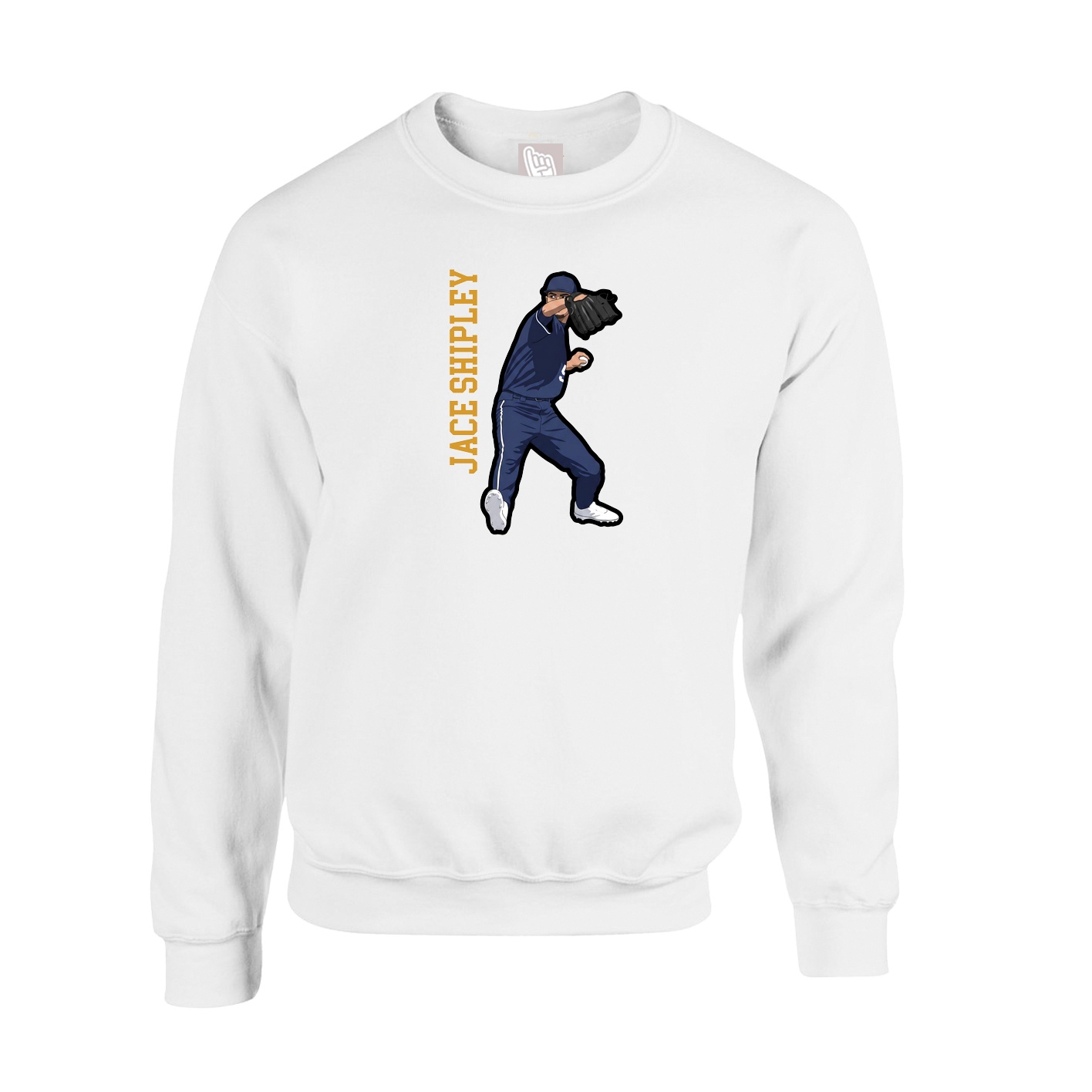 Fleece Crew — Name Vertical in White