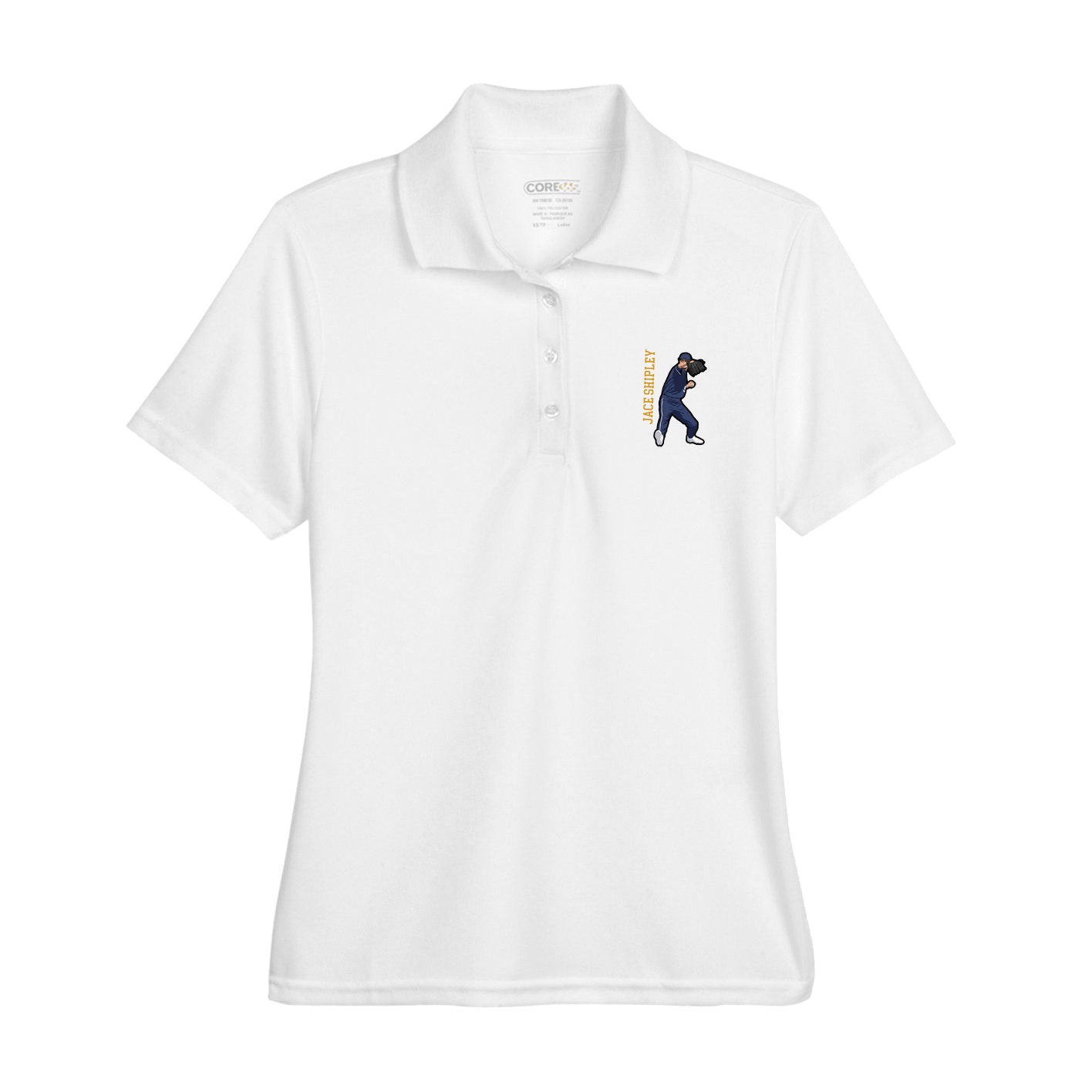 Womens Performance Polo — Name Vertical in White