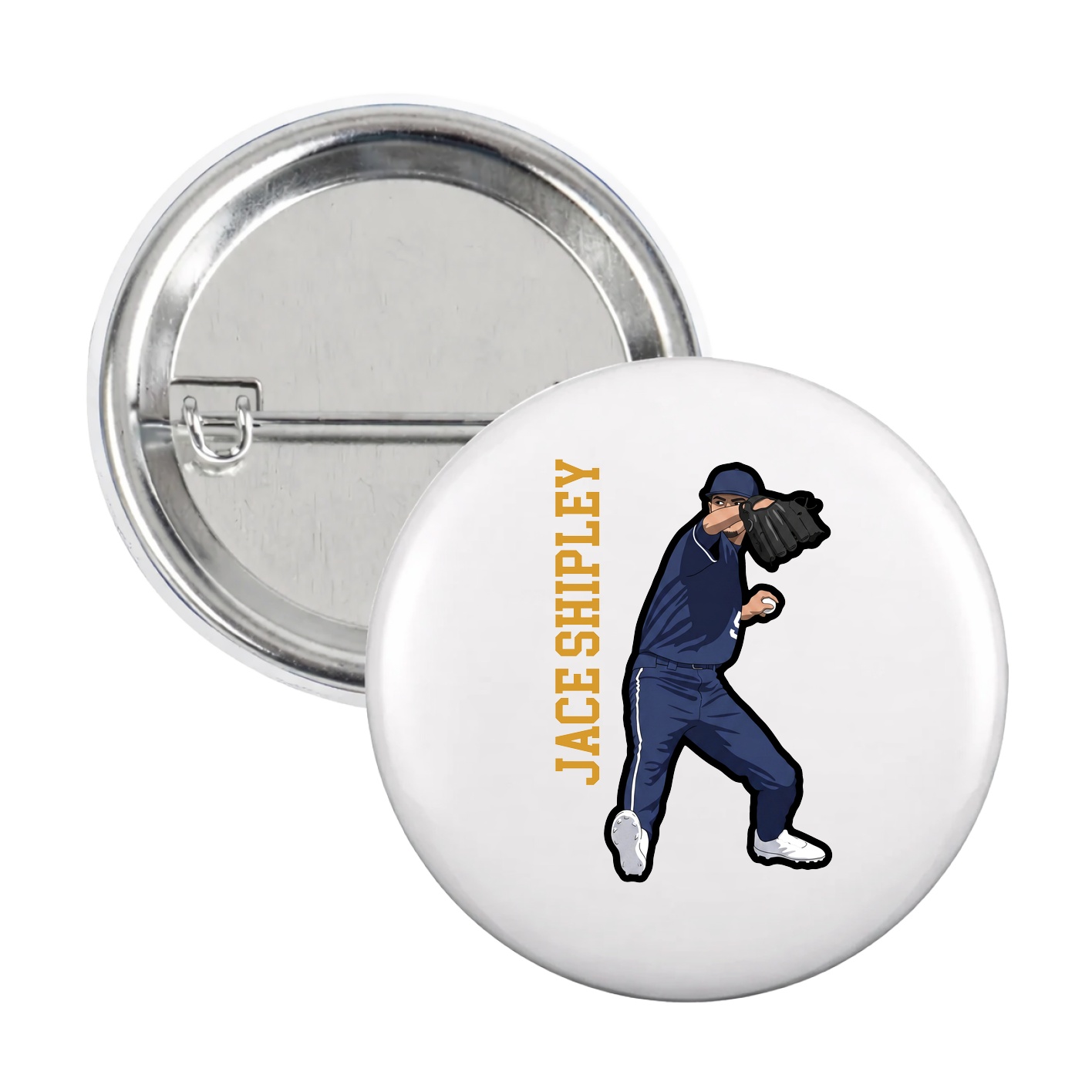 Game Day Button — Name Vertical in White