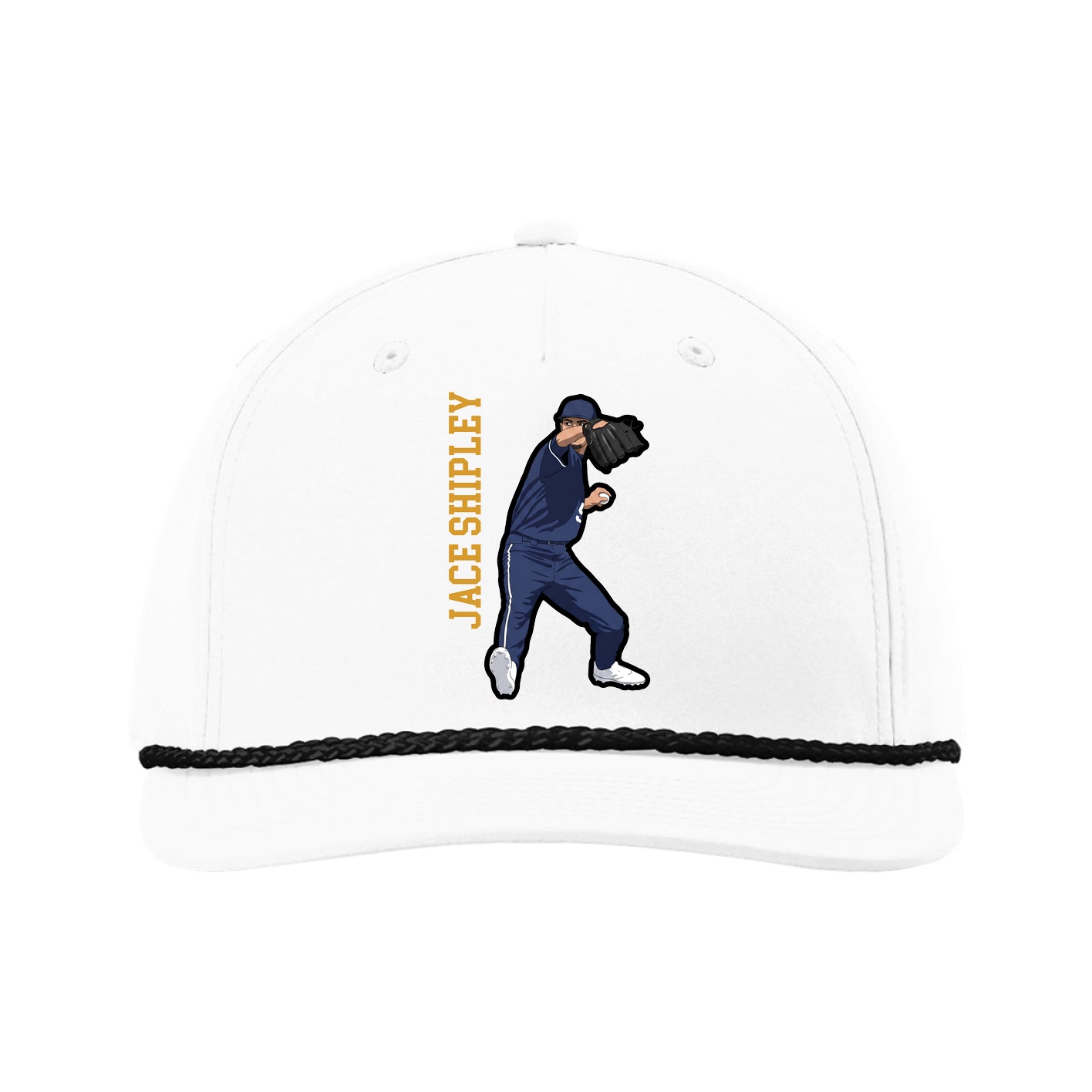 Five-Panel Classic Rope Cap — Name Vertical in White
