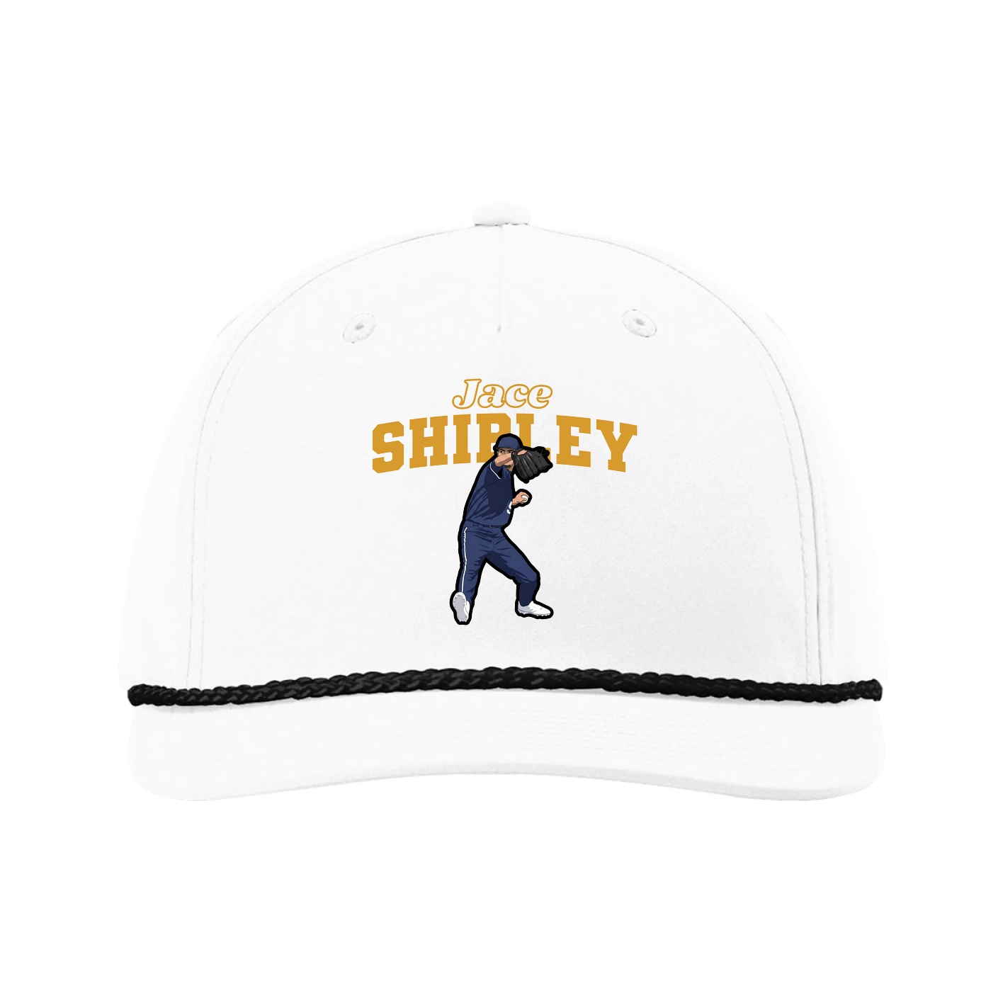 Five-Panel Classic Rope Cap — Name Arch in White