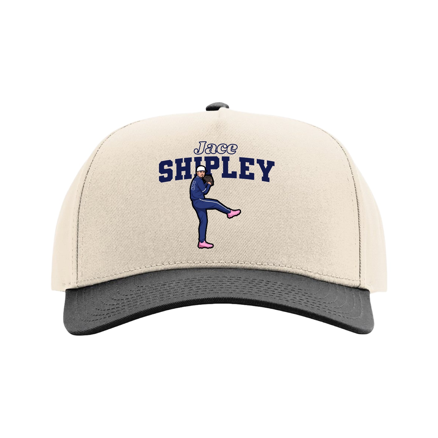 Full Fabric Five-Panel Champ Cap — Name Arch in Cream/Black