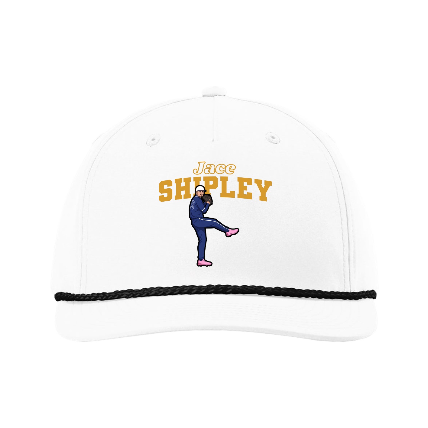 Five-Panel Classic Rope Cap — Name Arch in White