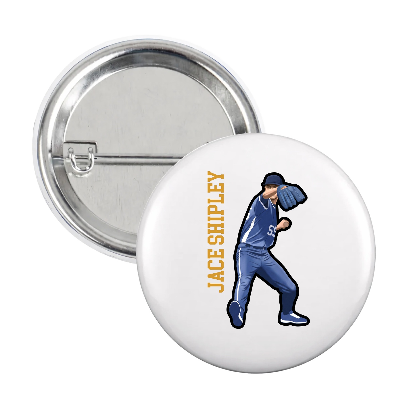 Game Day Button — Name Vertical in White