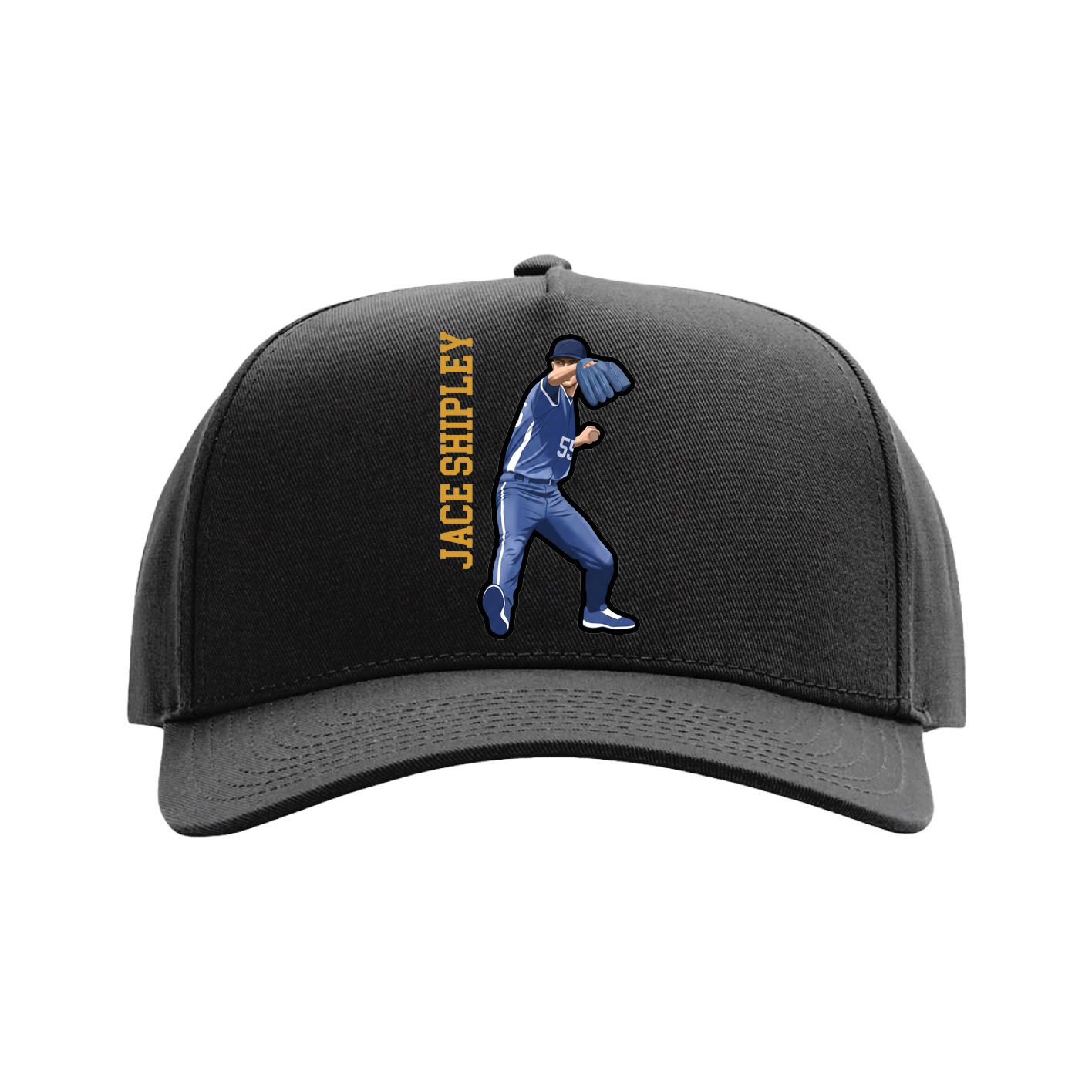 Full Fabric Five-Panel Champ Cap — Name Vertical in Black