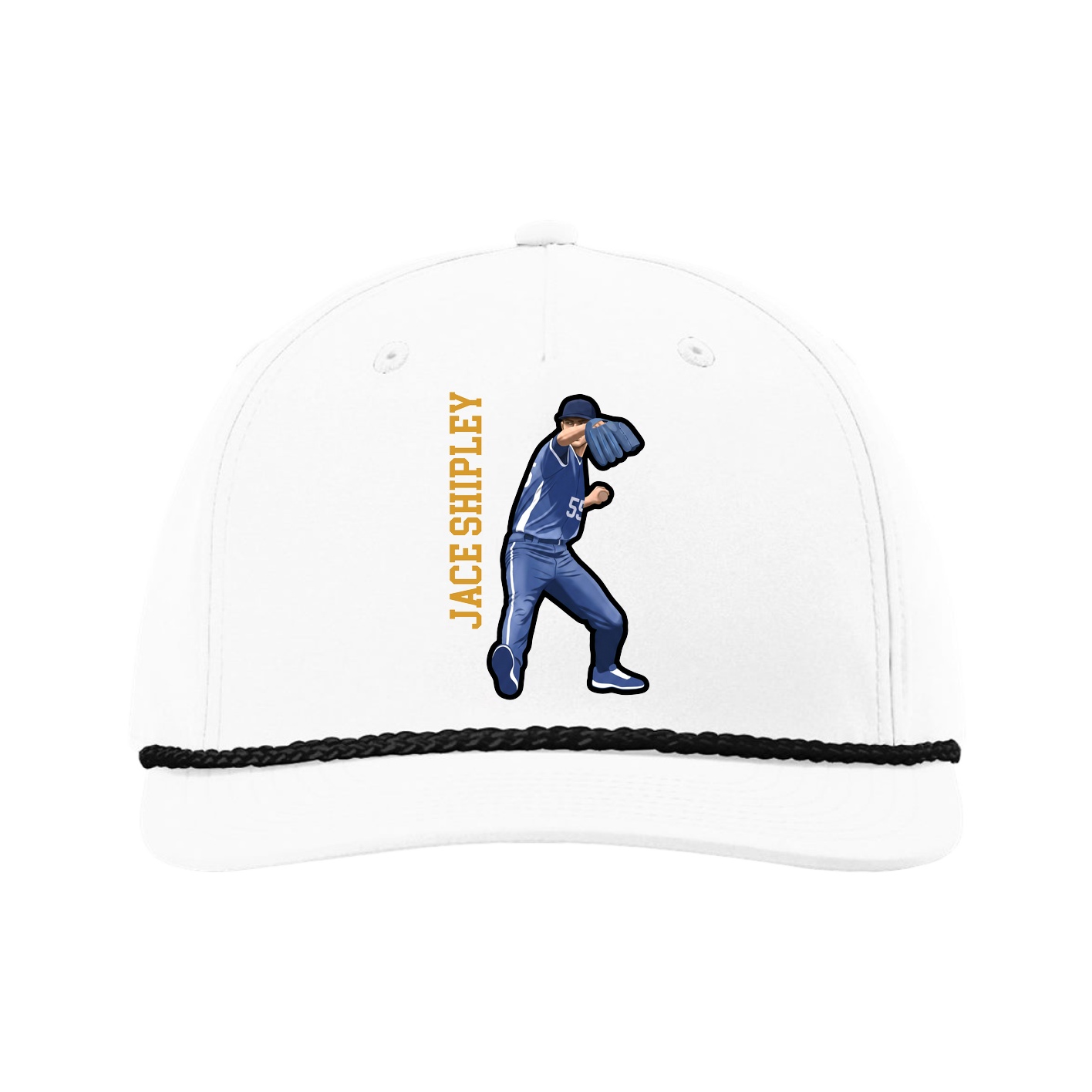 Five-Panel Classic Rope Cap — Name Vertical in White
