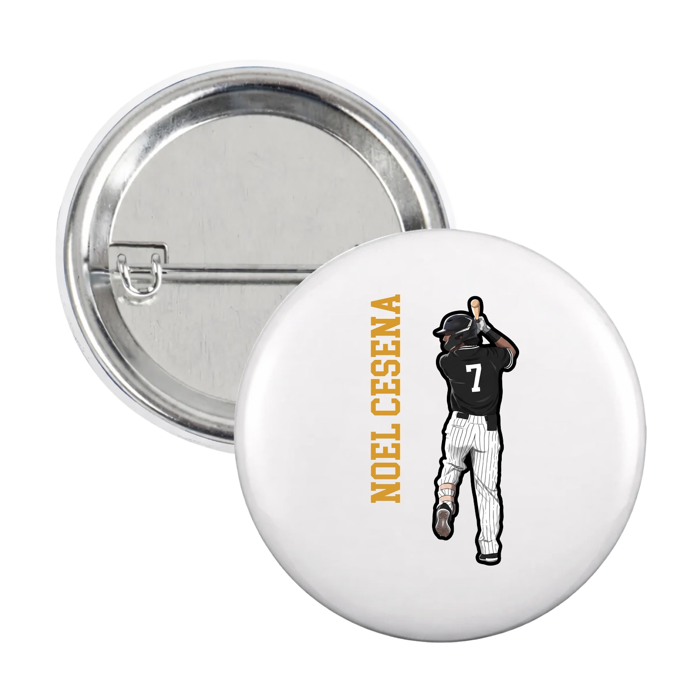 Game Day Button — Name Vertical in White