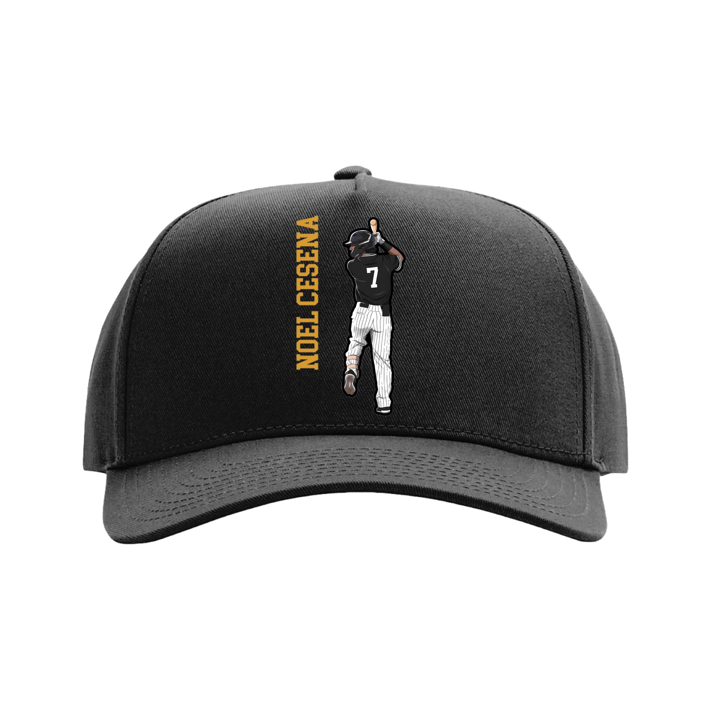 Full Fabric Five-Panel Champ Cap — Name Vertical in Black