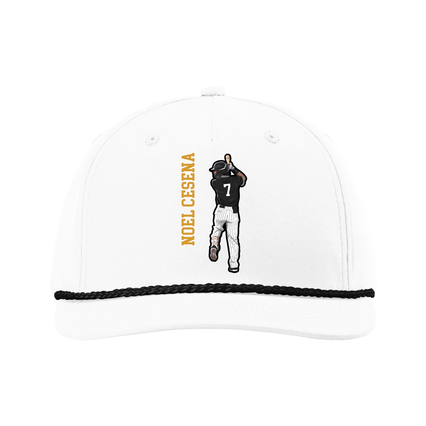 Five-Panel Classic Rope Cap — Name Vertical in White