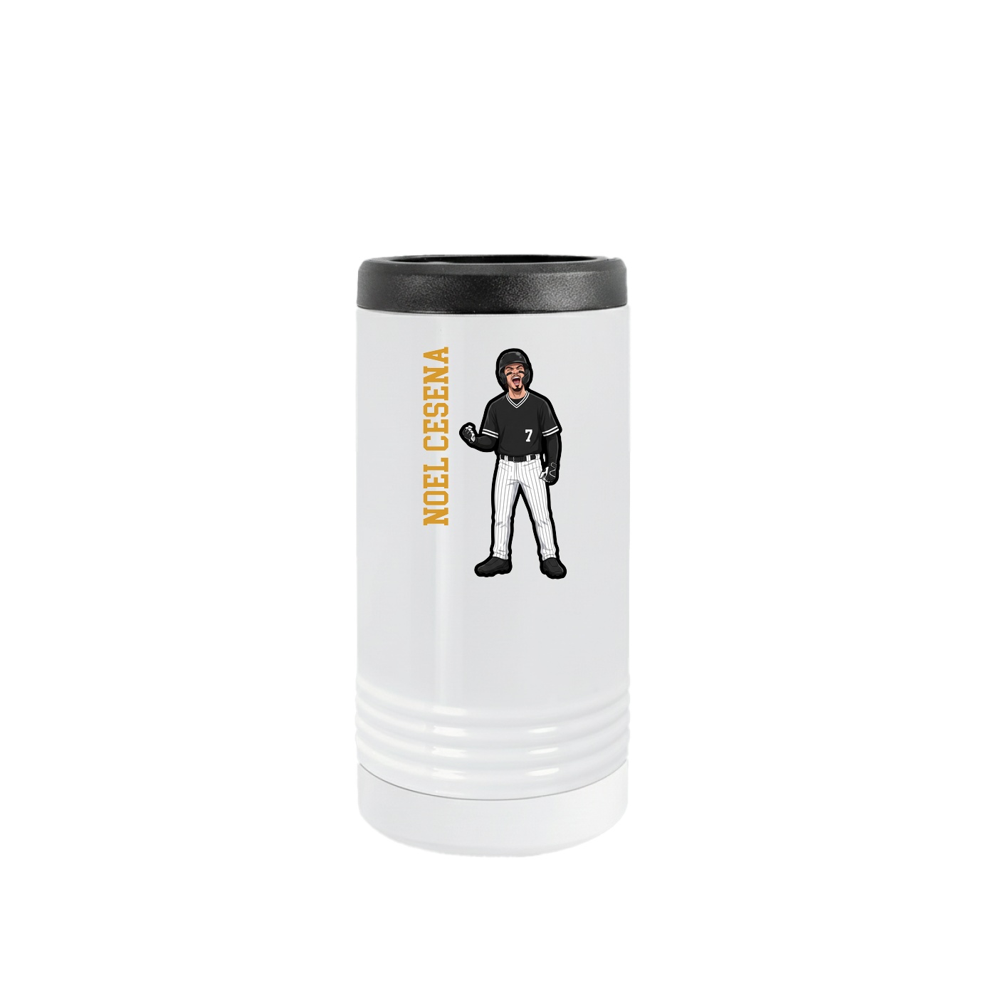 Slim Beverage Holder — Name Vertical in White