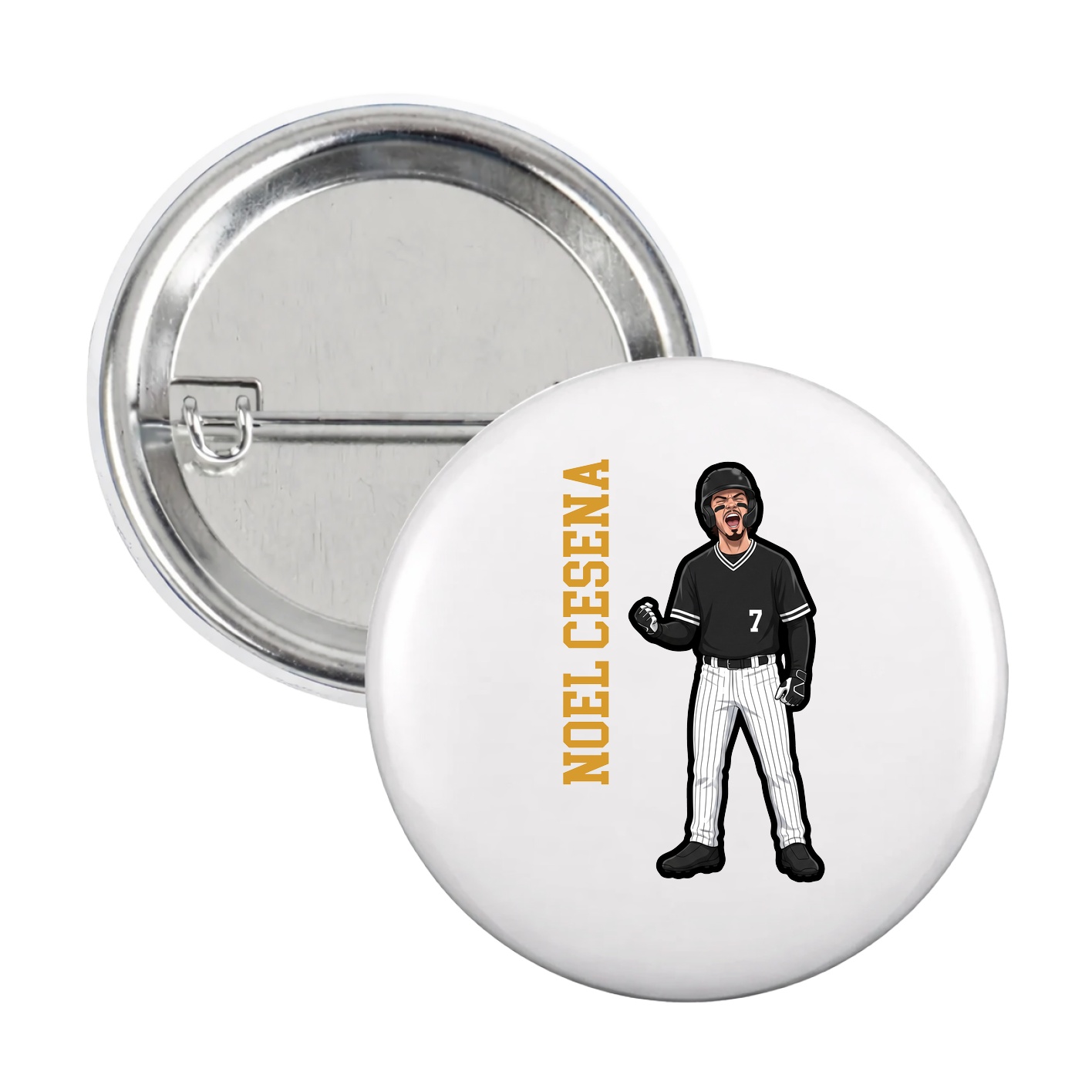 Game Day Button — Name Vertical in White