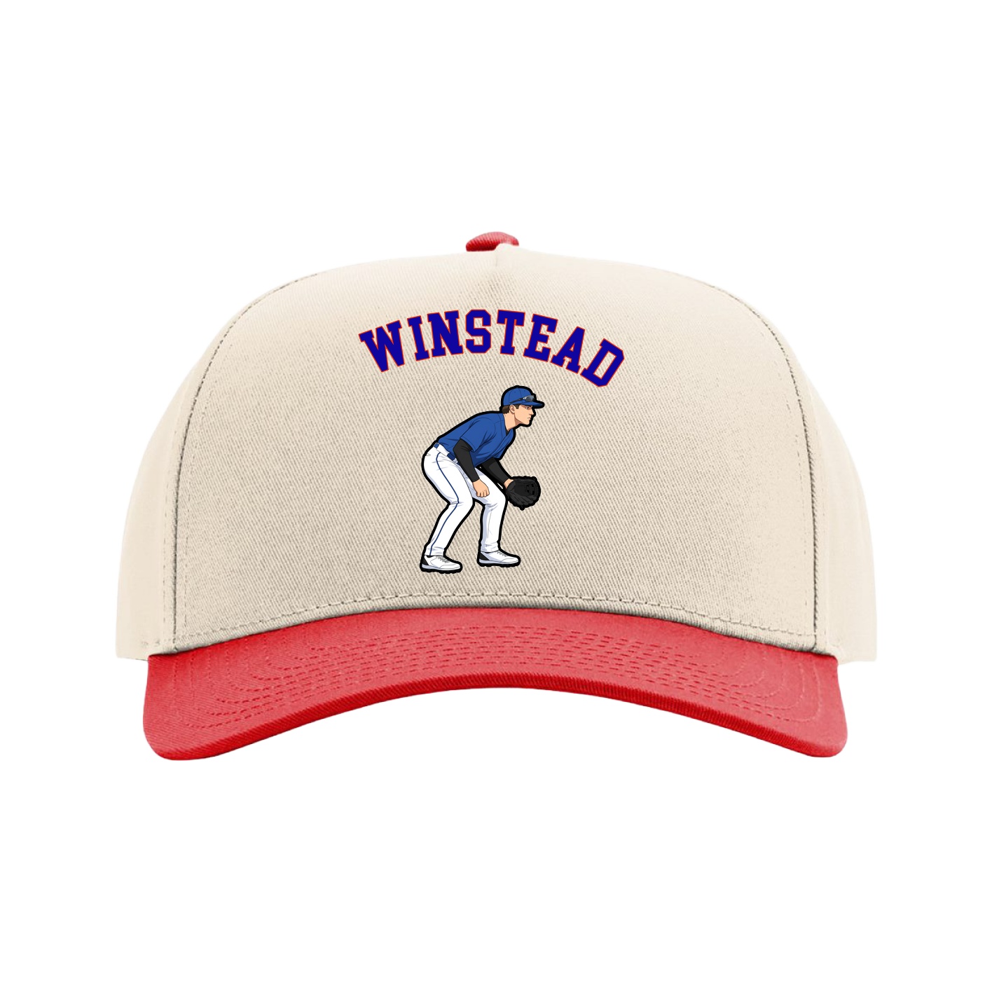 Full Fabric Five-Panel Champ Cap — Shirsey Arch in Cream/Red