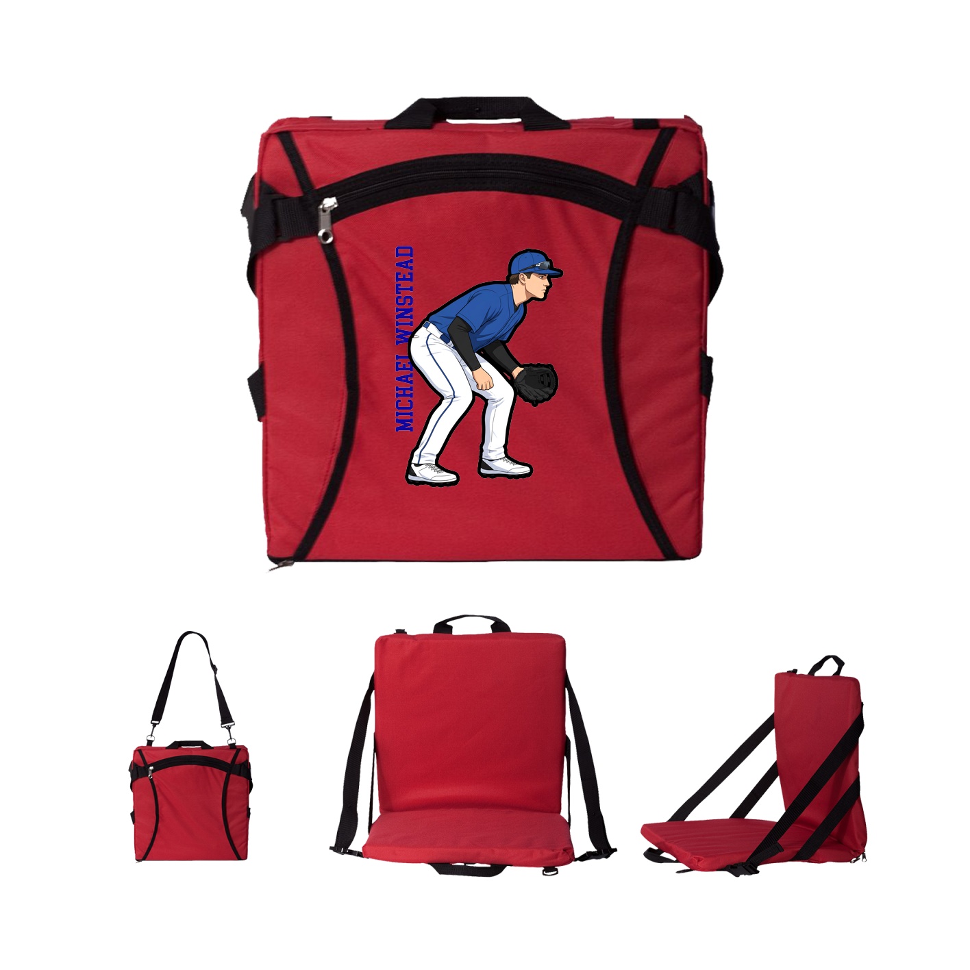 Folding Stadium Seat — Name Vertical in Red