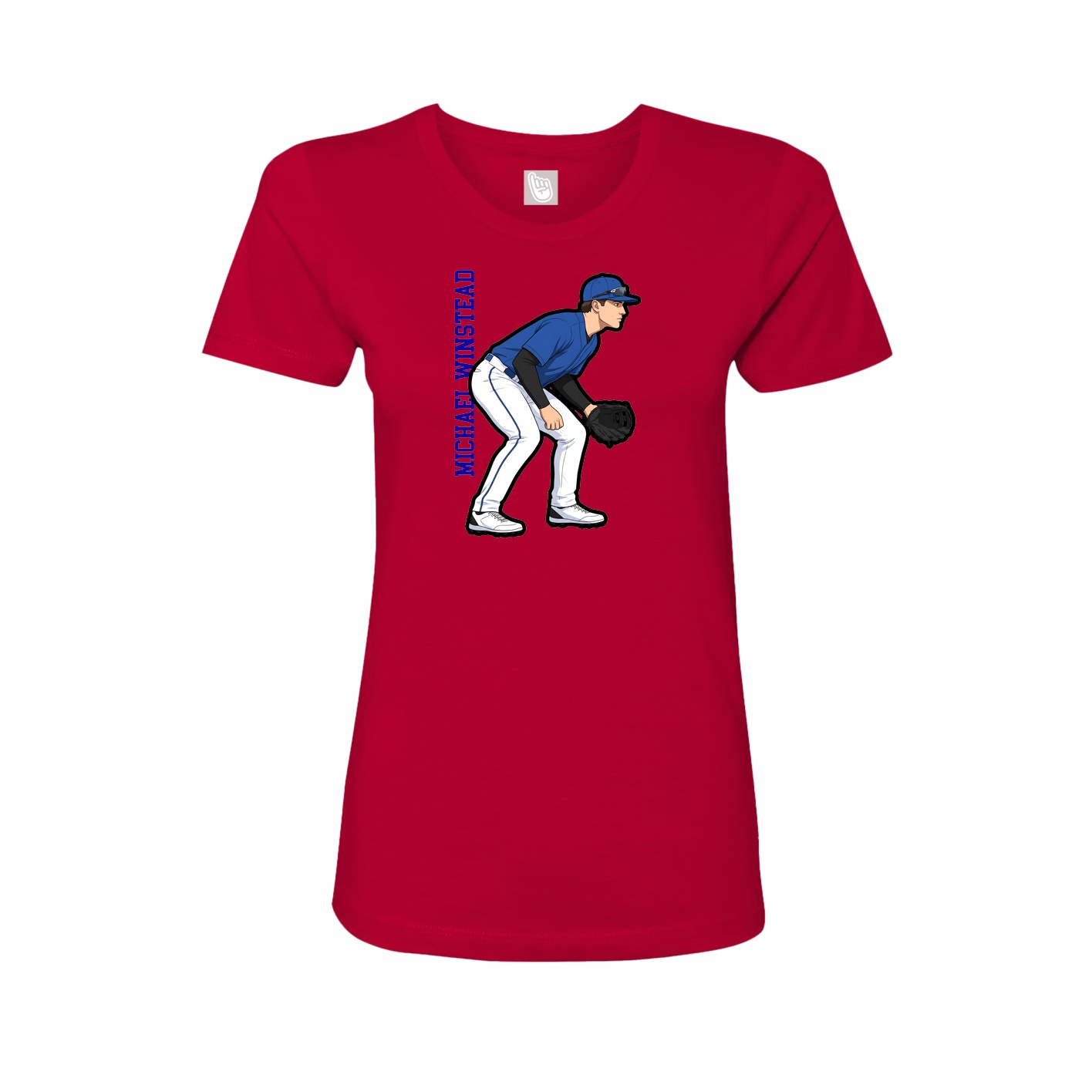 Fitted Women's Tee — Name Vertical in Red