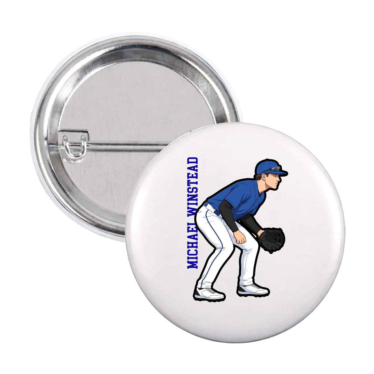 Game Day Button — Name Vertical in White