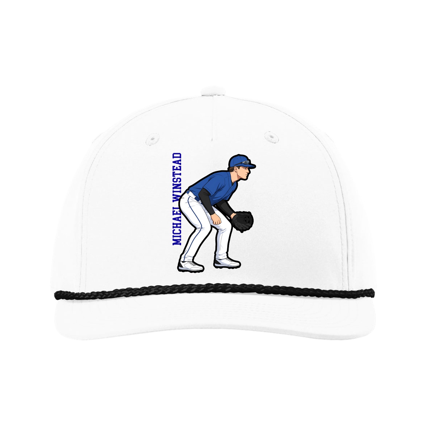 Five-Panel Classic Rope Cap — Name Vertical in White