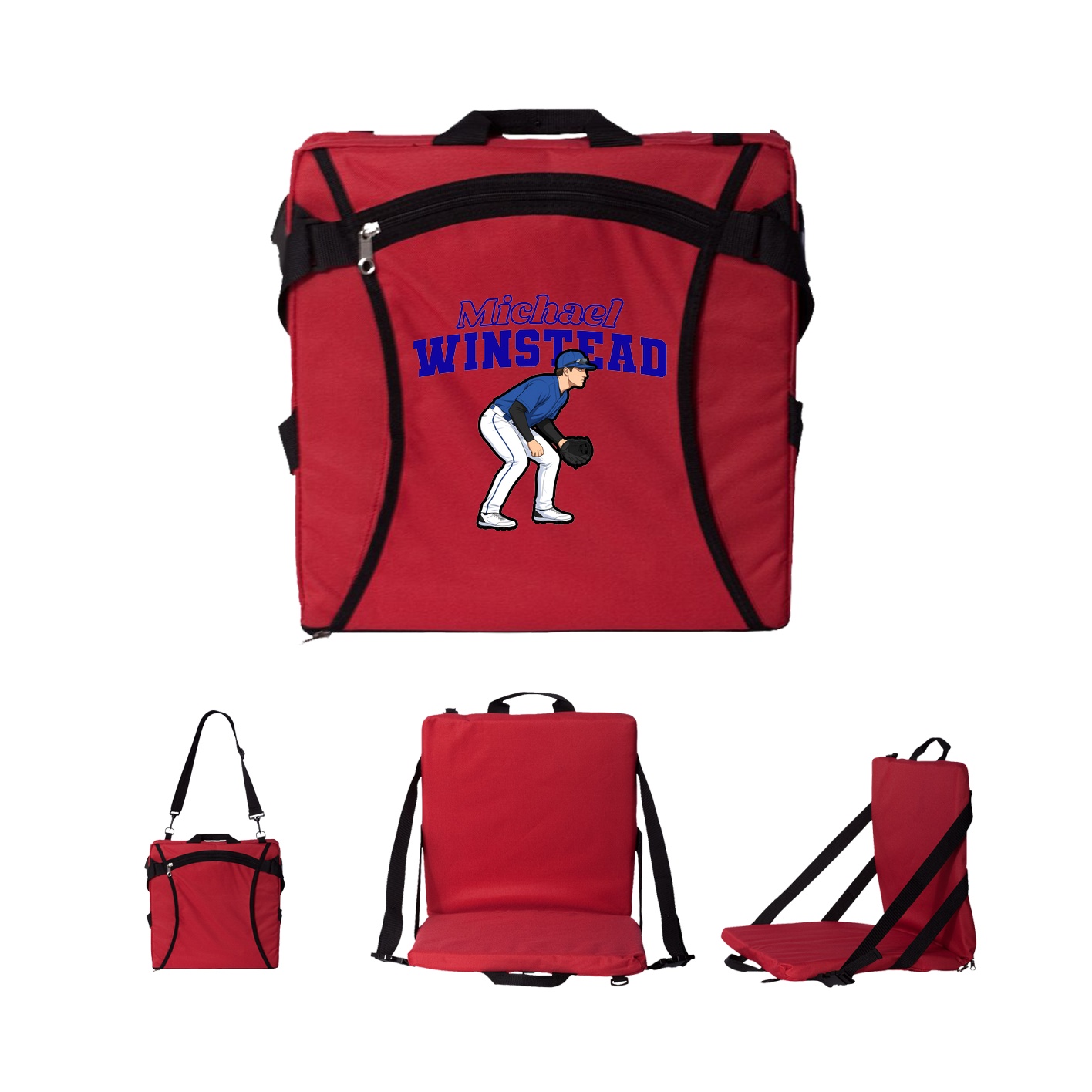 Folding Stadium Seat — Name Arch in Red