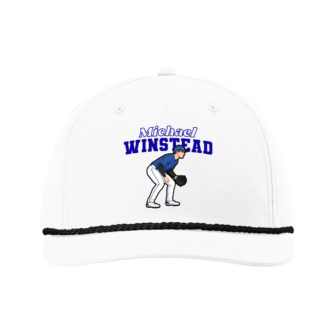 Five-Panel Classic Rope Cap — Name Arch in White