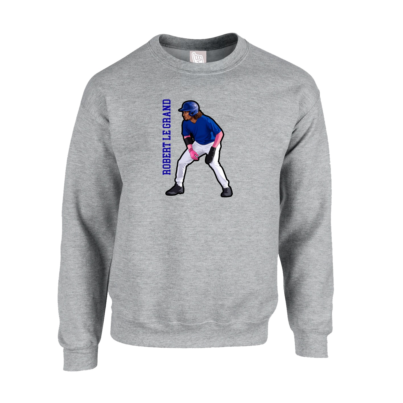 Fleece Crew — Name Vertical in Grey