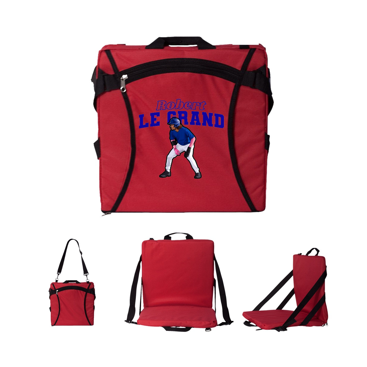 Folding Stadium Seat — Name Arch in Red