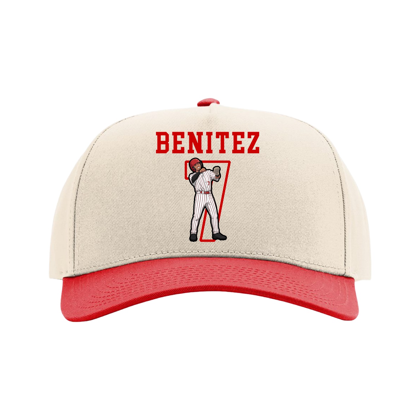 Full Fabric Five-Panel Champ Cap — Shirsey in Cream/Red