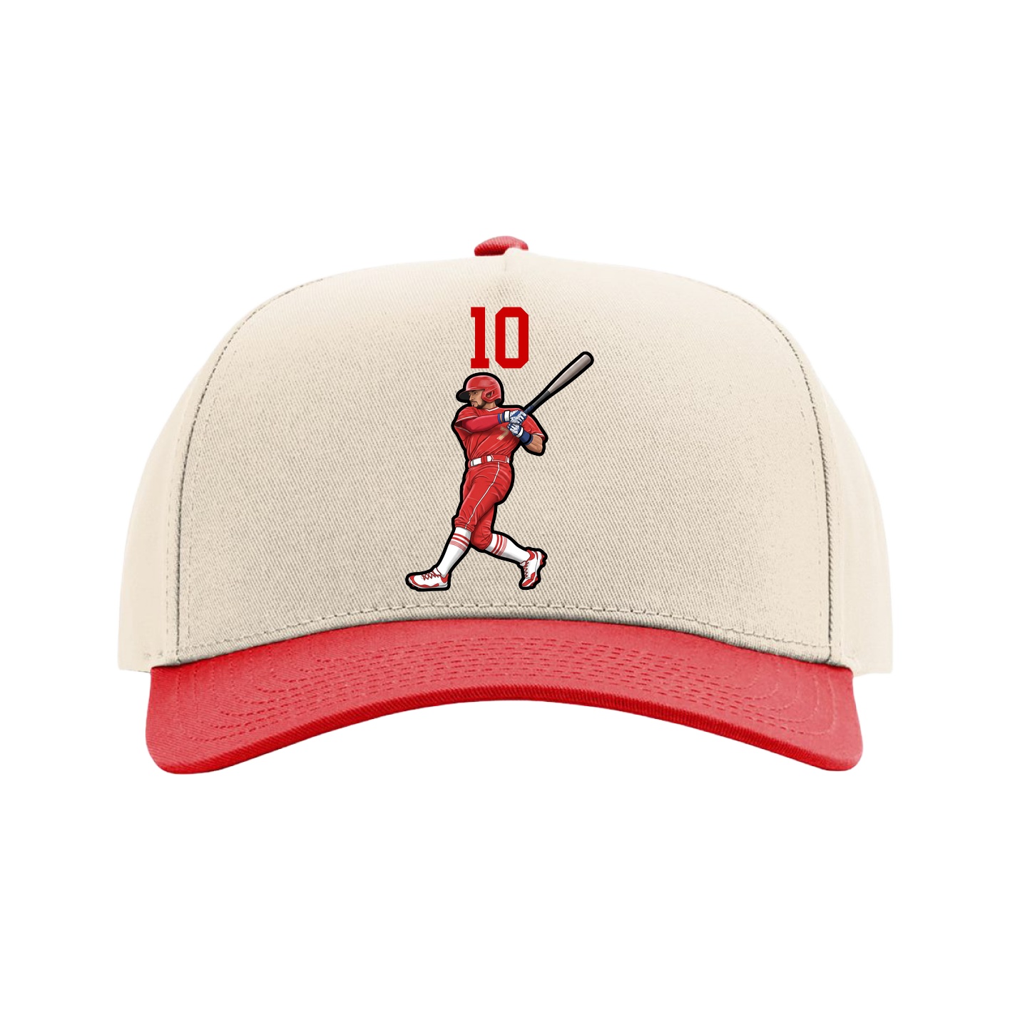 Full Fabric Five-Panel Champ Cap — Number Top in Cream/Red