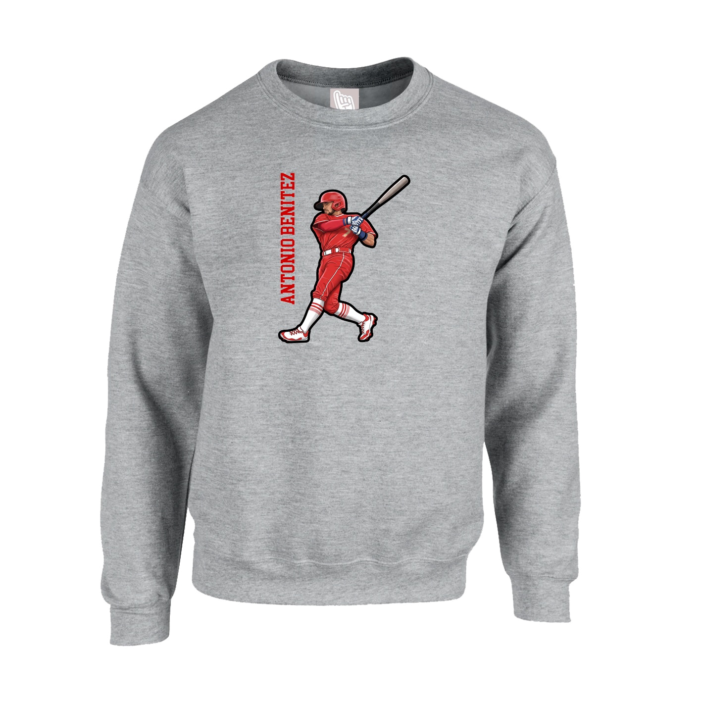 Fleece Crew — Name Vertical in Grey