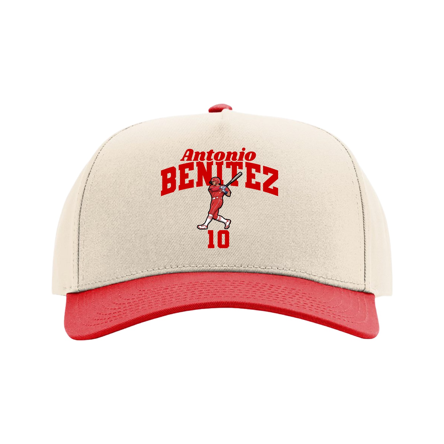 Full Fabric Five-Panel Champ Cap — Signature Arch in Cream/Red