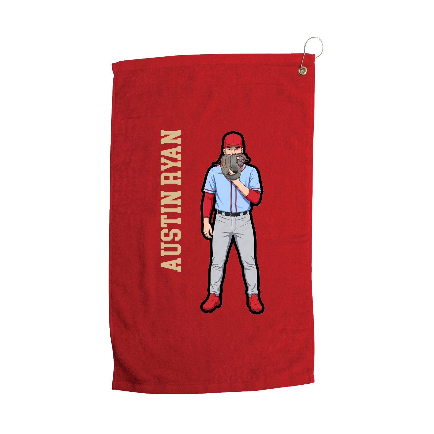 Golf Towel — Name Vertical in Red