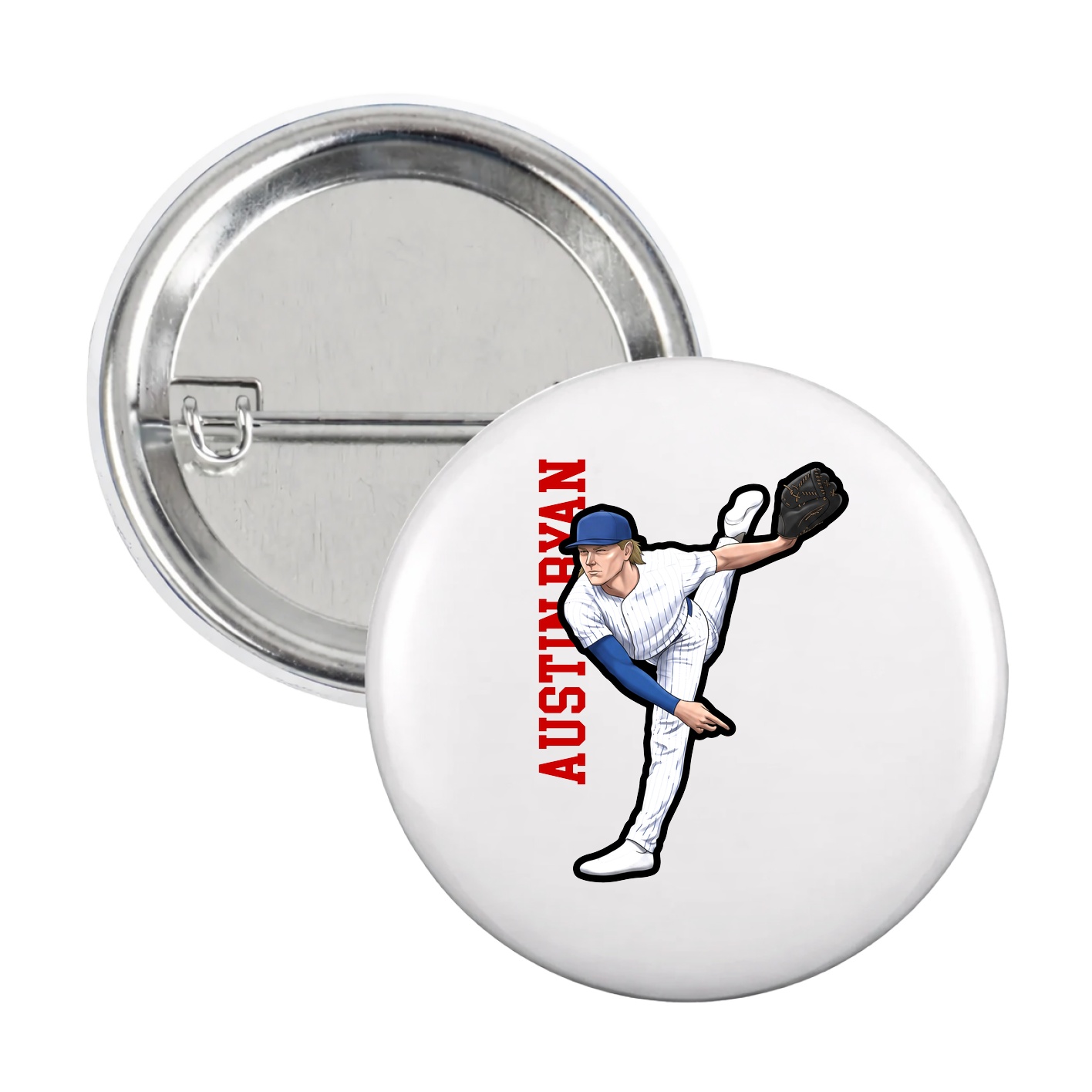 Game Day Button — Name Vertical in White