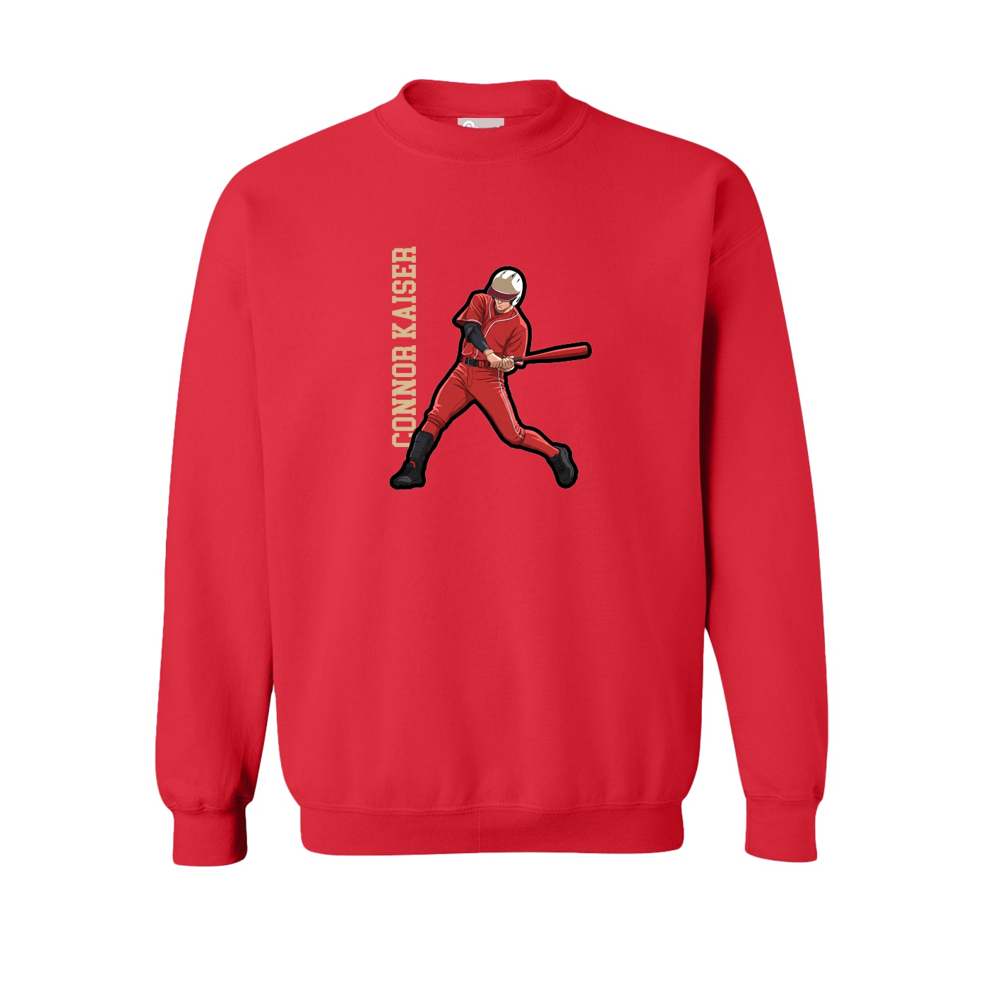 Fleece Crew — Name Vertical in Red