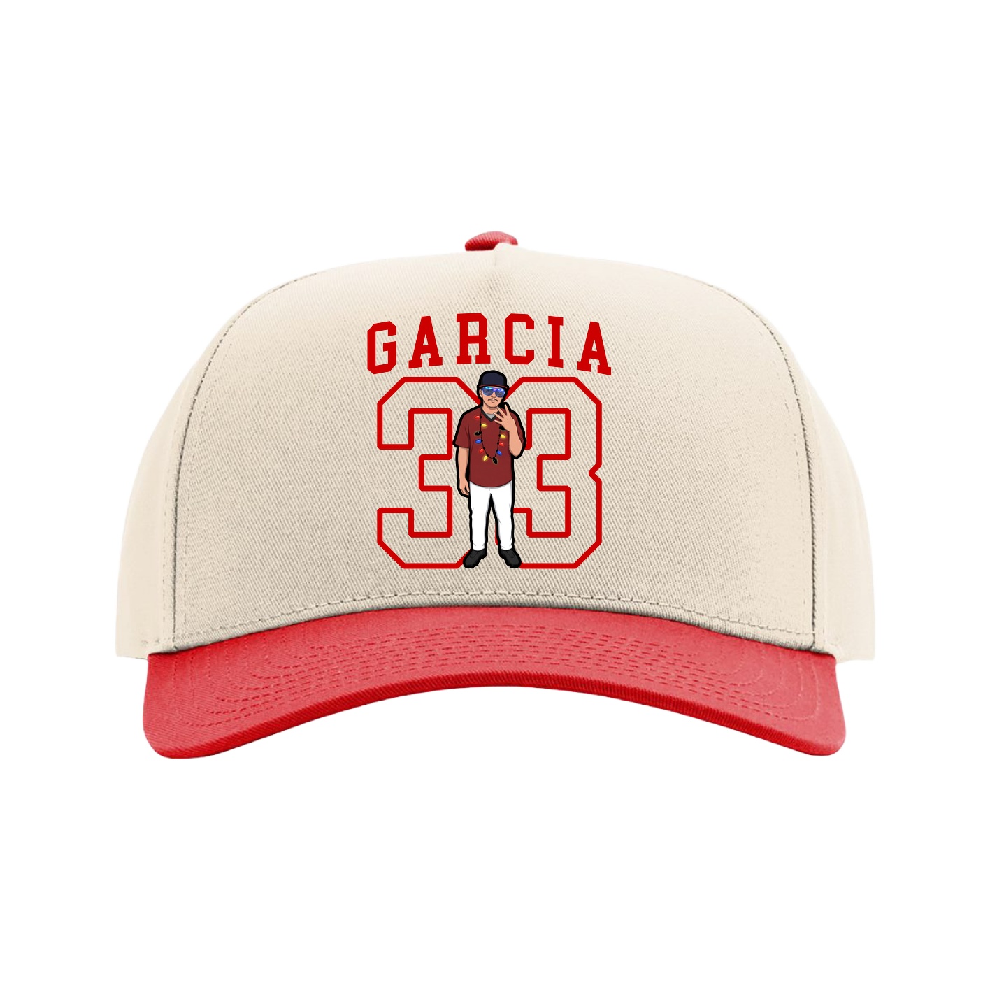 Full Fabric Five-Panel Champ Cap — Shirsey in Cream/Red