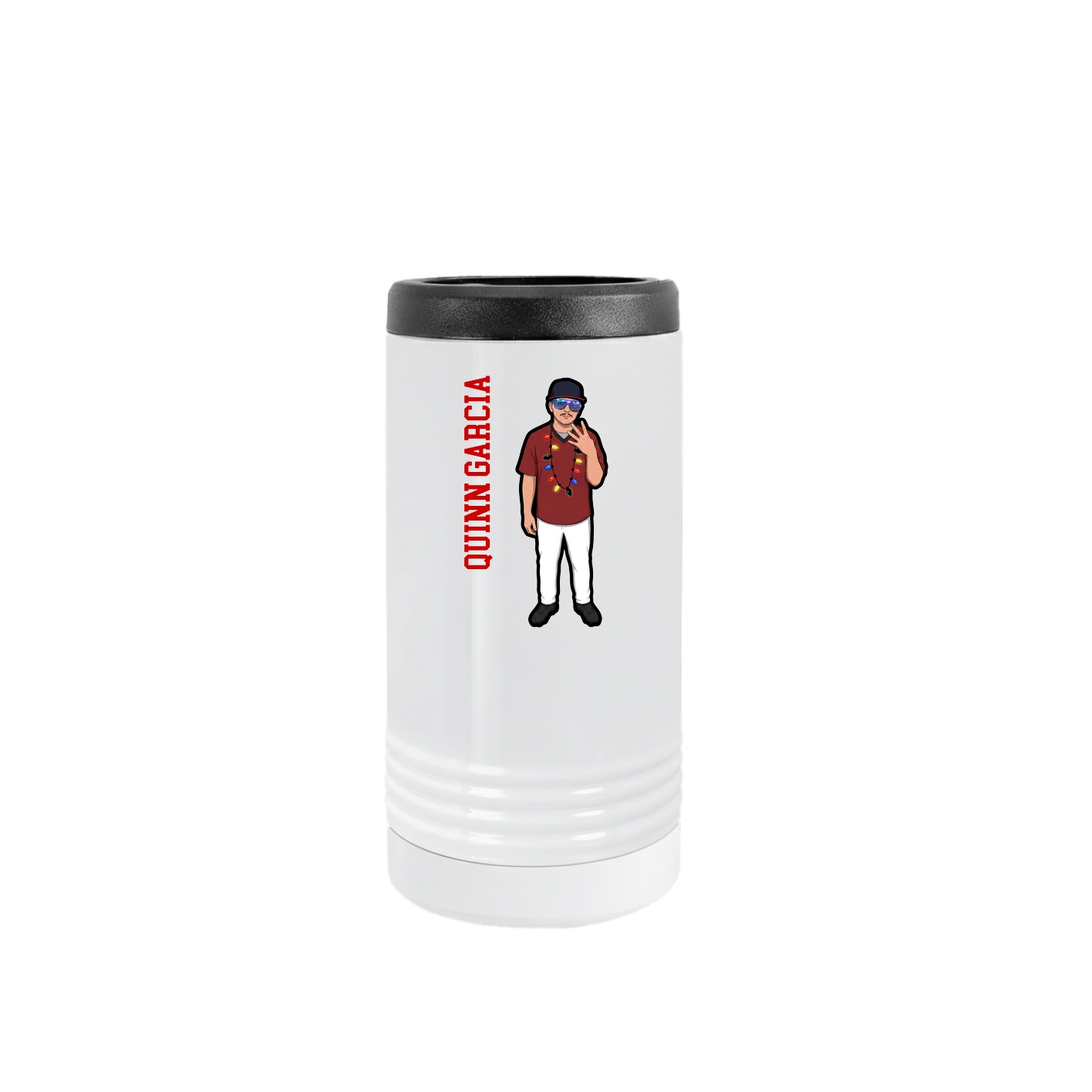 Slim Beverage Holder — Name Vertical in White