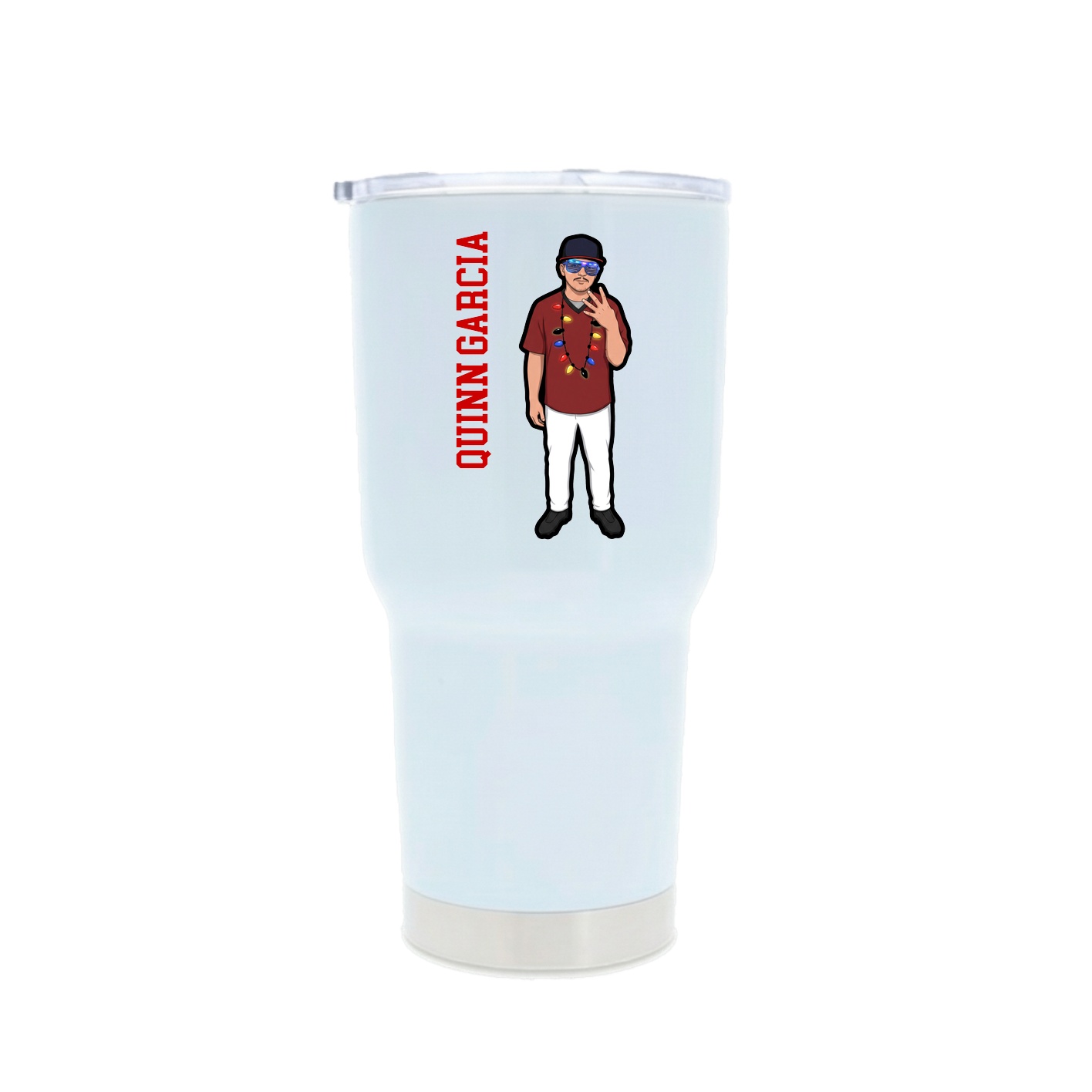 30oz Stainless Steel Tumbler — Name Vertical in White