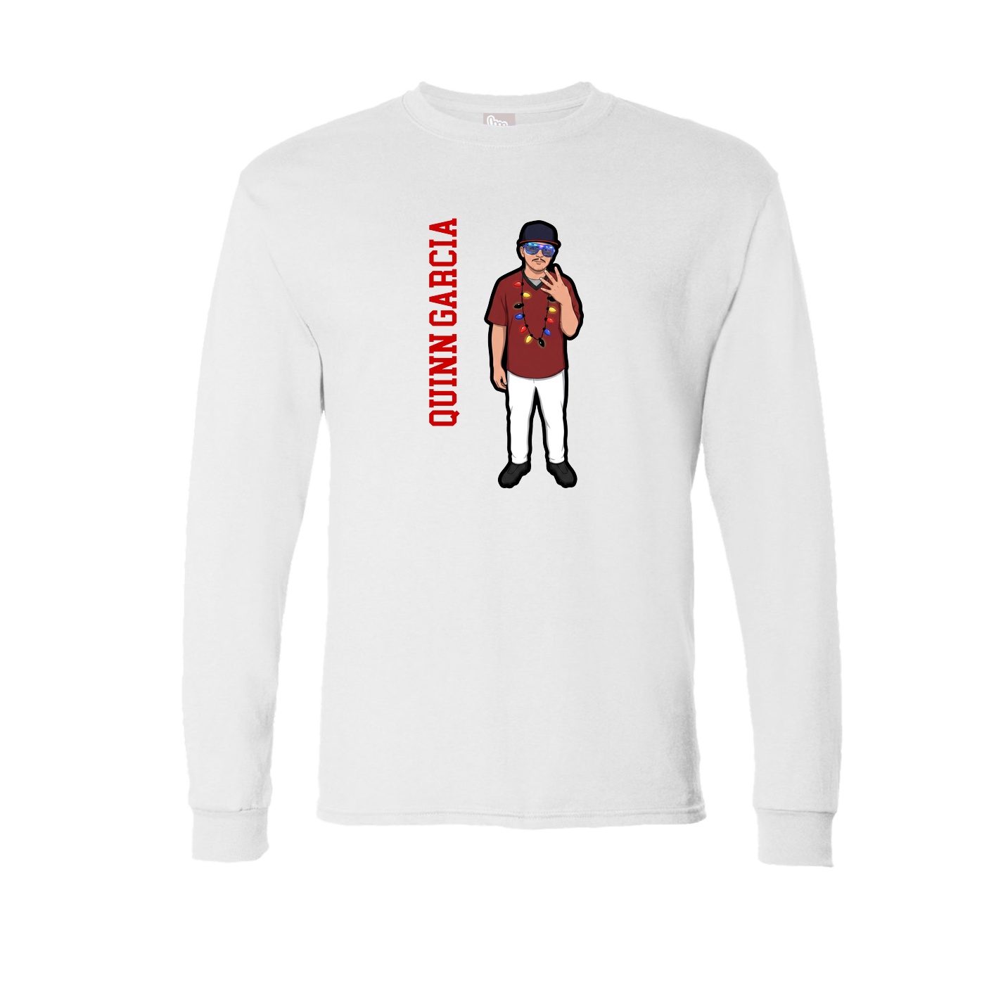 Long Sleeve Tee — Name Vertical in White