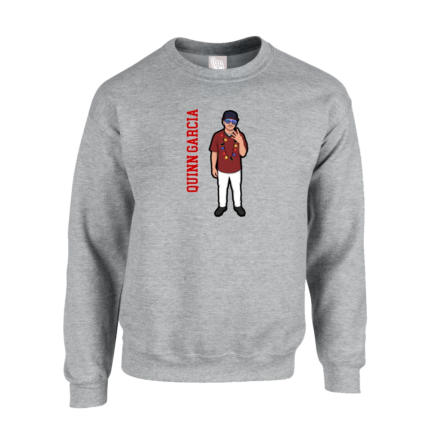 Fleece Crew — Name Vertical in Grey