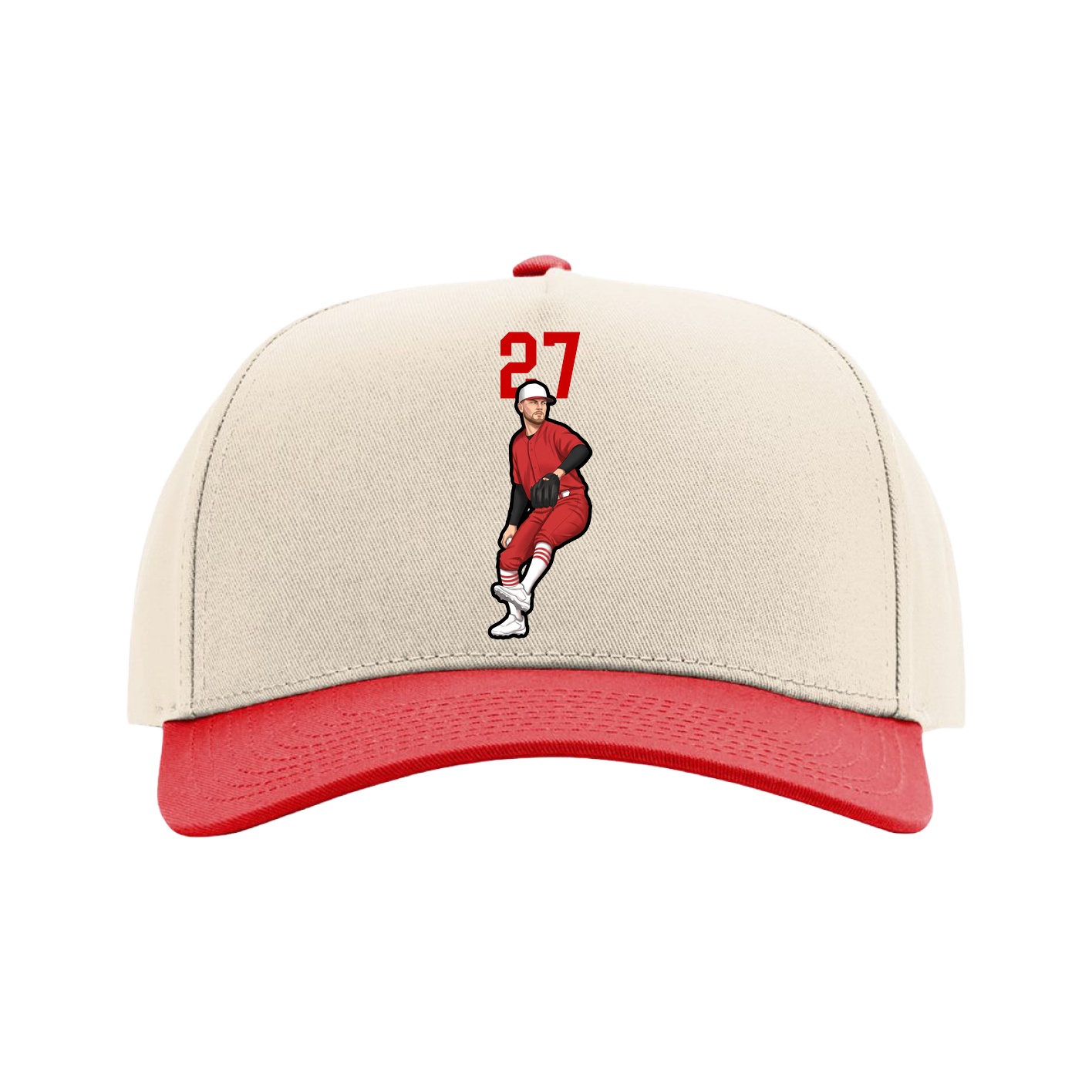 Full Fabric Five-Panel Champ Cap — Number Top in Cream/Red