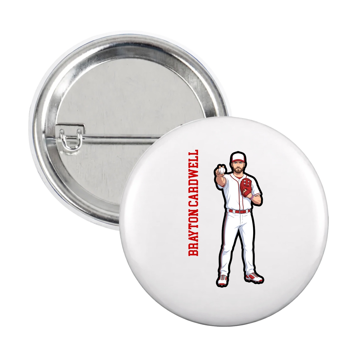Game Day Button — Name Vertical in White