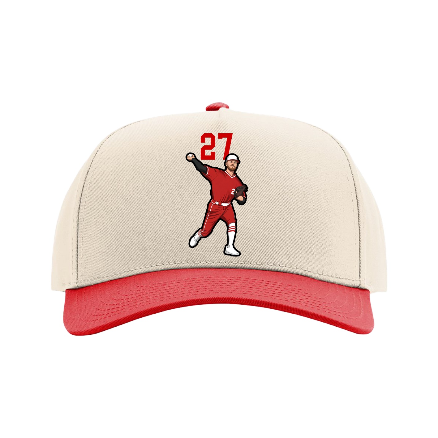 Full Fabric Five-Panel Champ Cap — Number Top in Cream/Red
