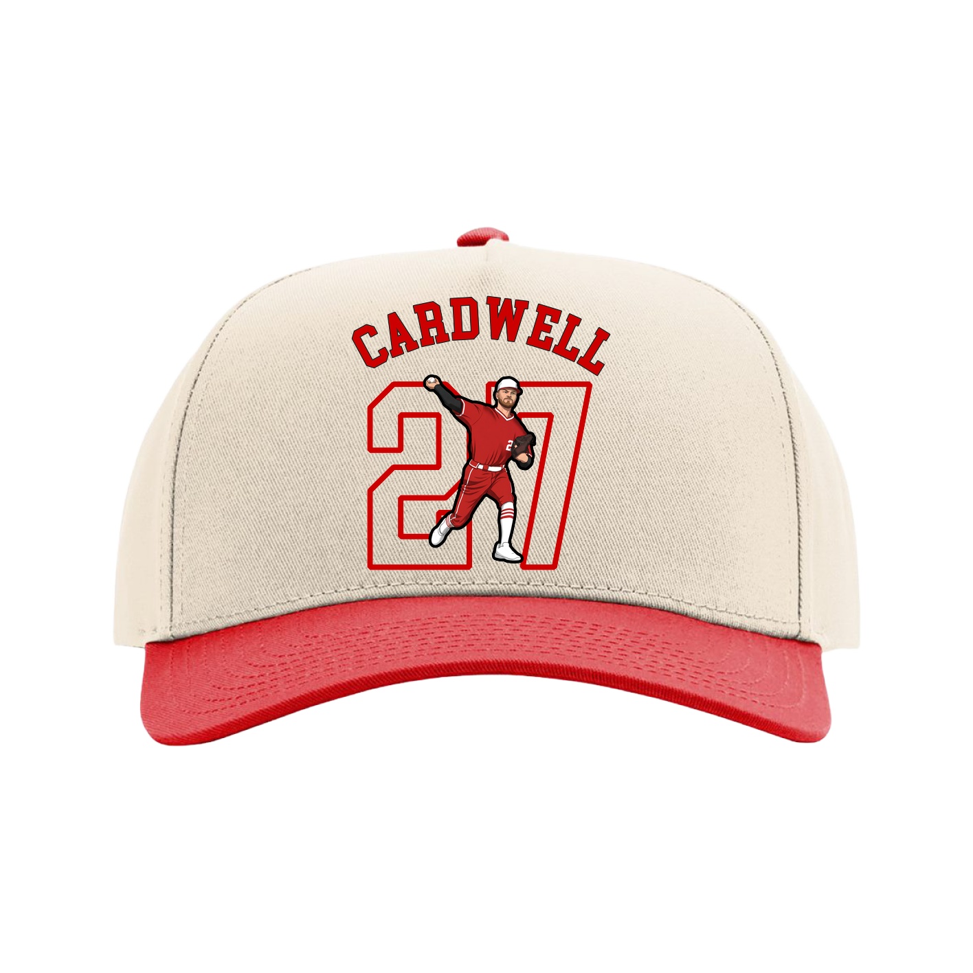 Full Fabric Five-Panel Champ Cap — Shirsey Arch in Cream/Red