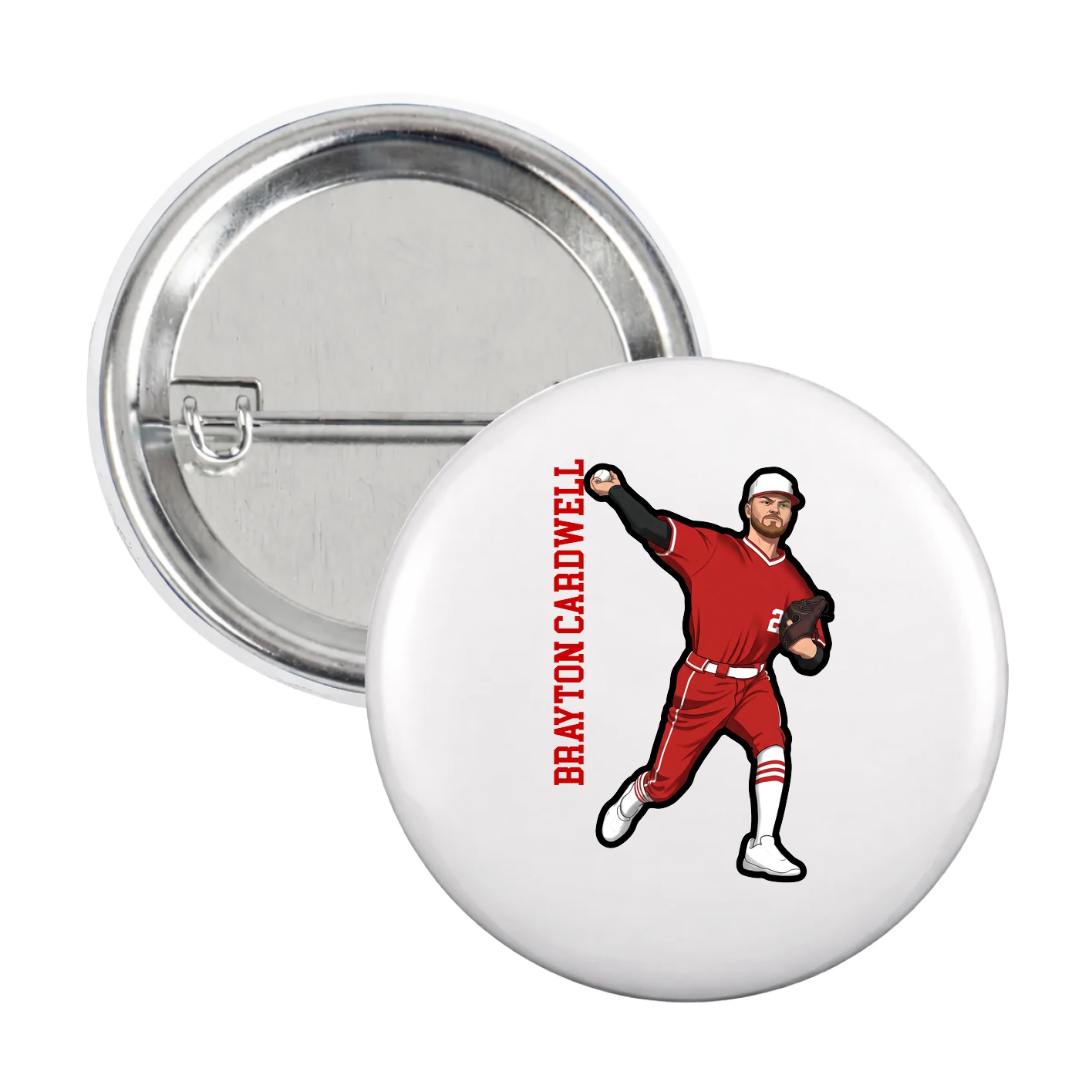 Game Day Button — Name Vertical in White