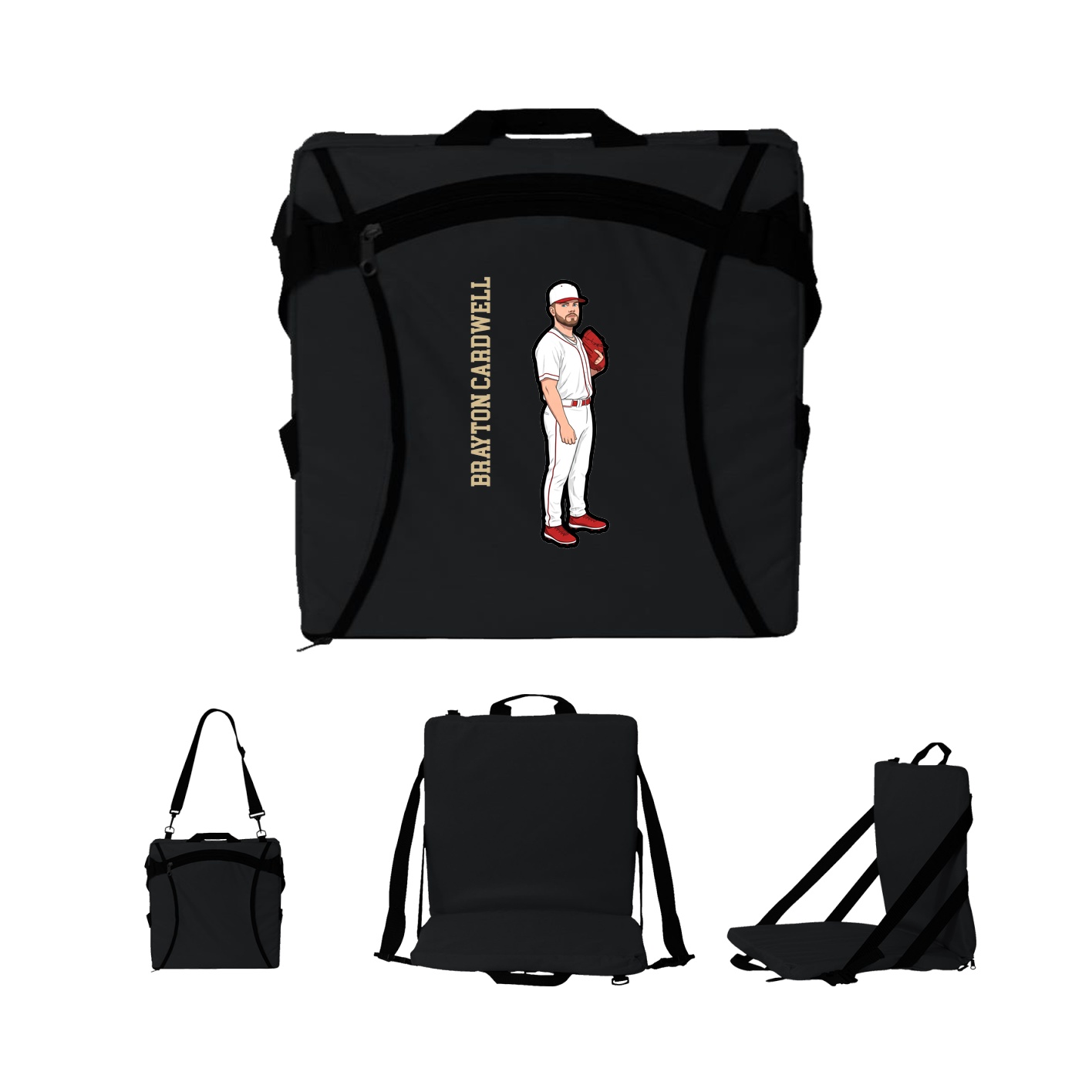 Folding Stadium Seat — Name Vertical in Black