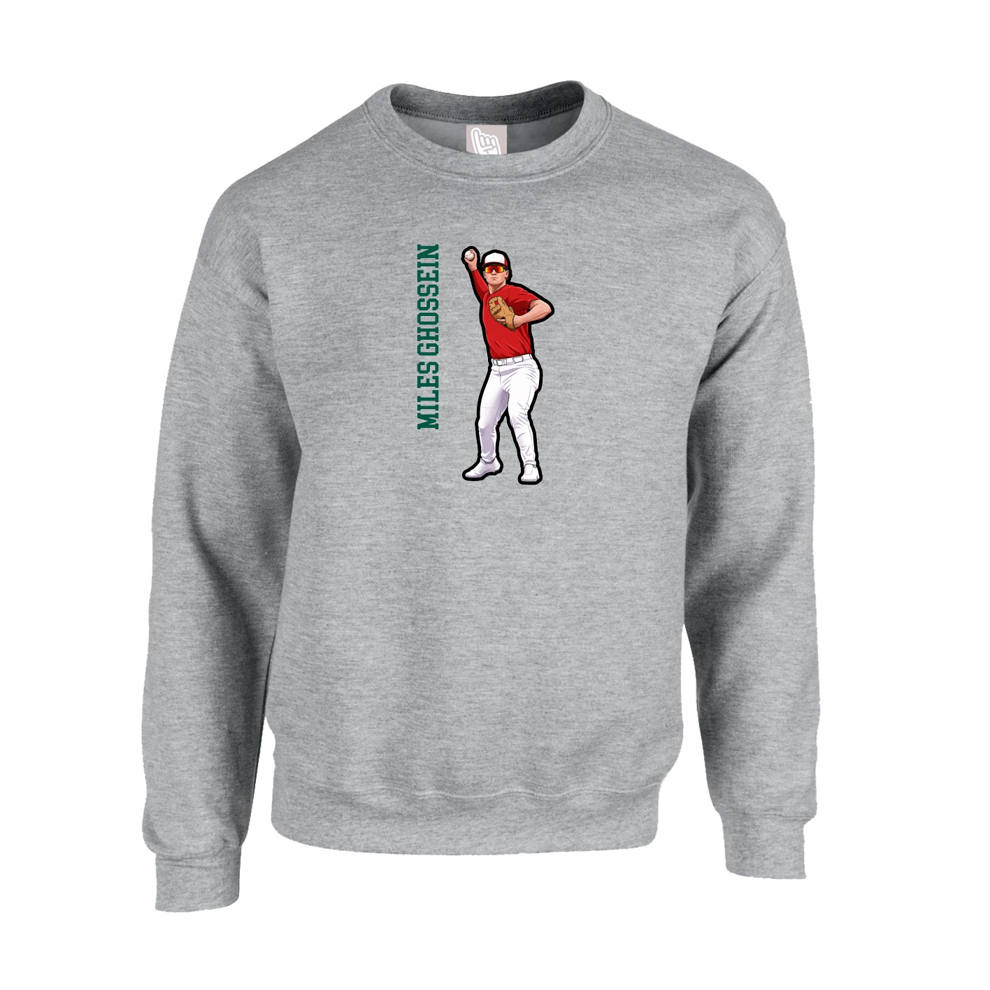Fleece Crew — Name Vertical in Grey