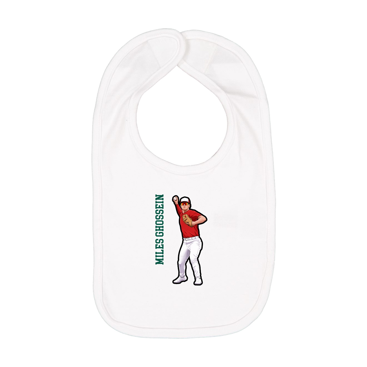 Infant Bib — Name Vertical in White