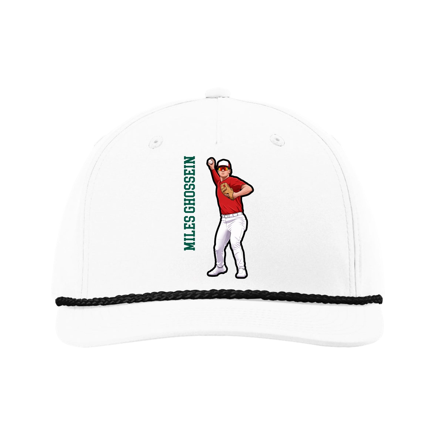 Five-Panel Classic Rope Cap — Name Vertical in White