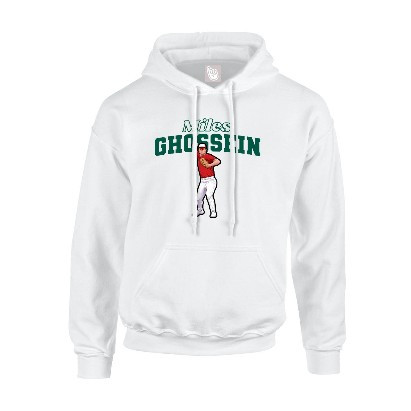 Youth Hoodie — Name Arch in White