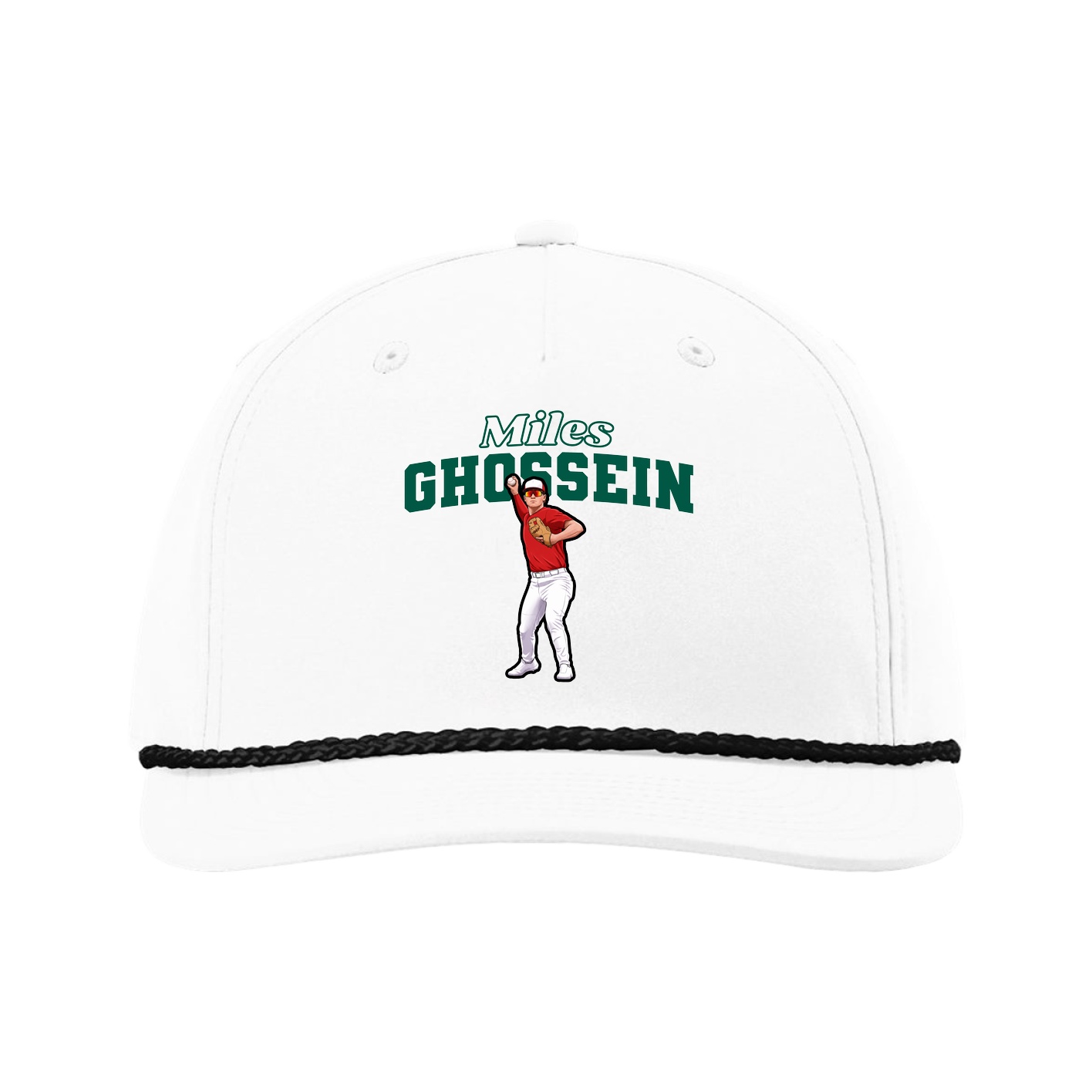Five-Panel Classic Rope Cap — Name Arch in White