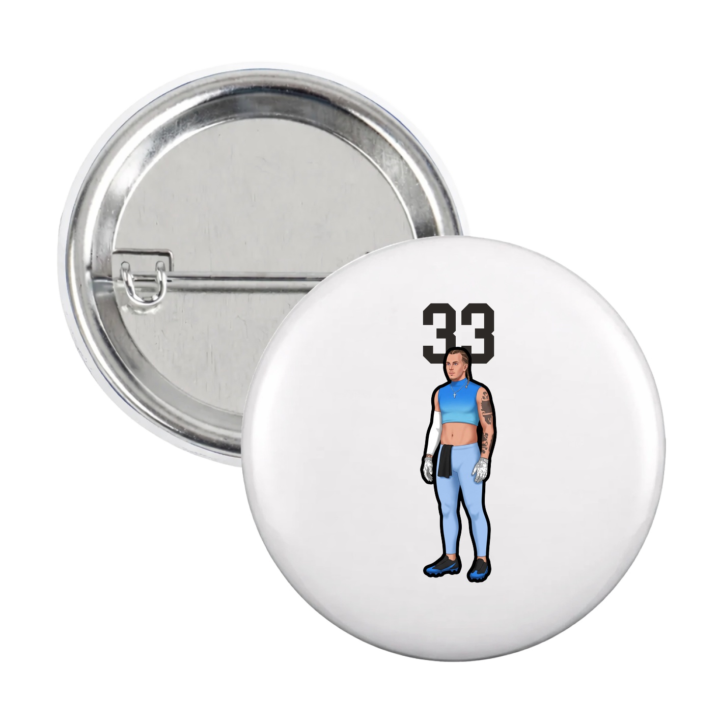 Game Day Button — Number Top in White