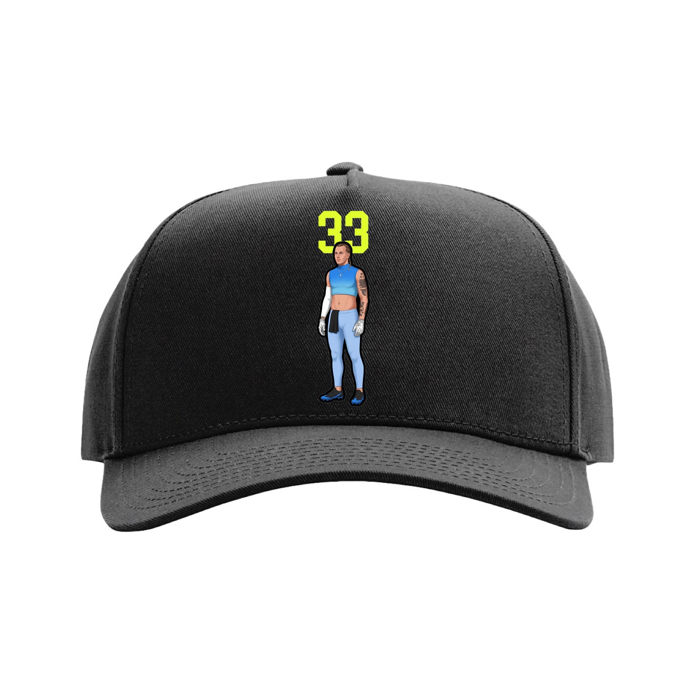 Full Fabric Five-Panel Champ Cap — Number Top in Black