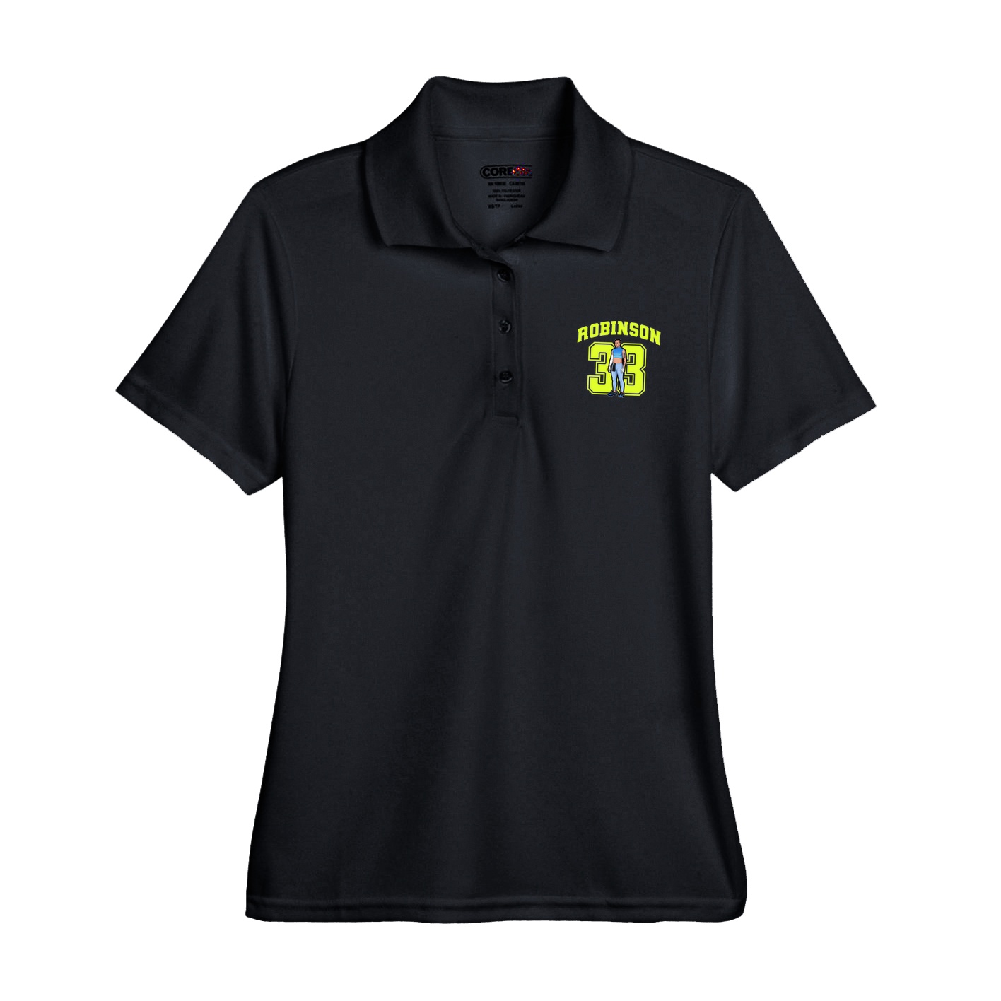 Womens Performance Polo — Number in Black